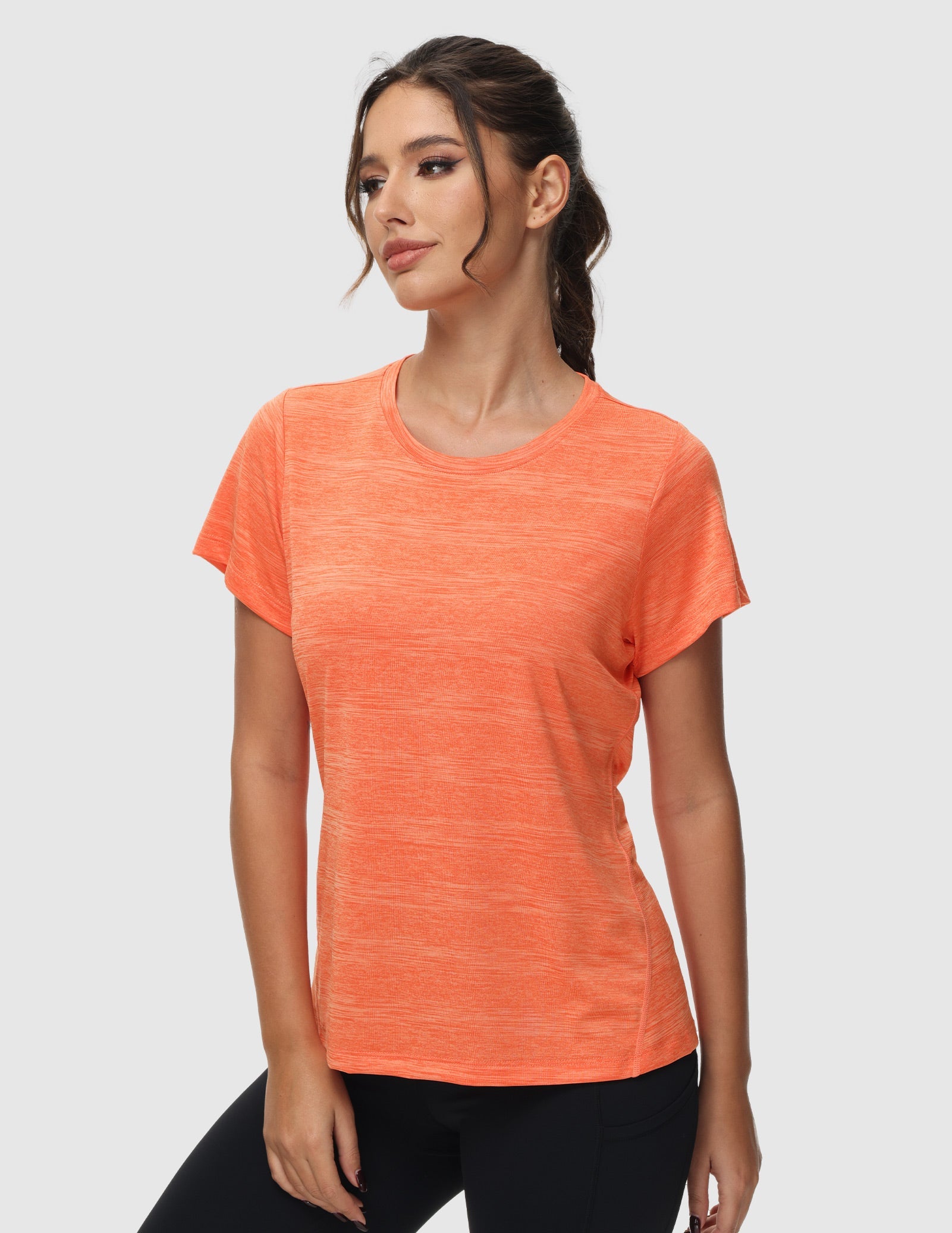 MIER Women's Performance Running Shirt, Moisture Wicking and Chafe Free Women Active Shirt Heather Orange / XS