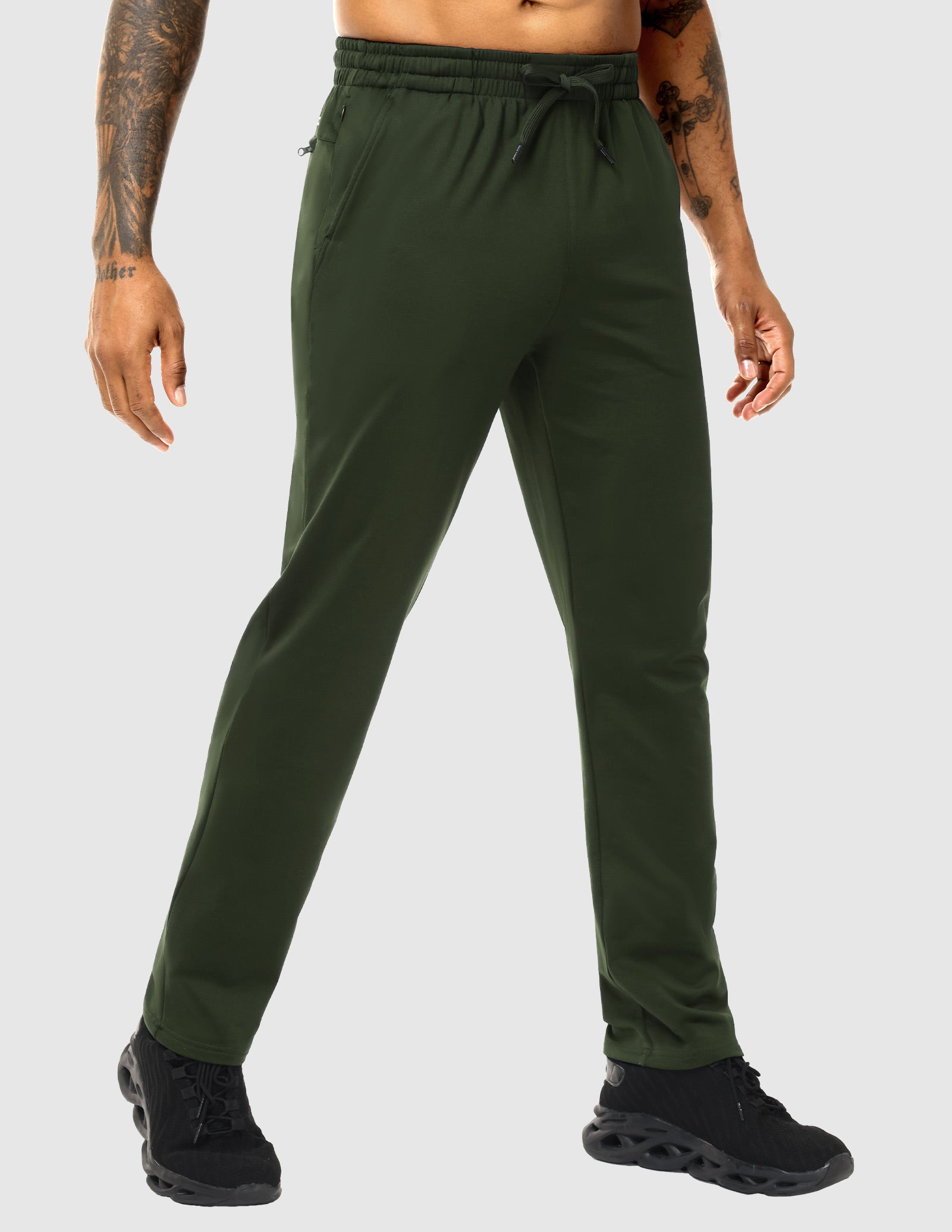 MIER Men's Fleece Lined Athletic Pants with Zipper Pockets | Winter Warm Workout Sweatpants Men's Train Pants Army Green / S