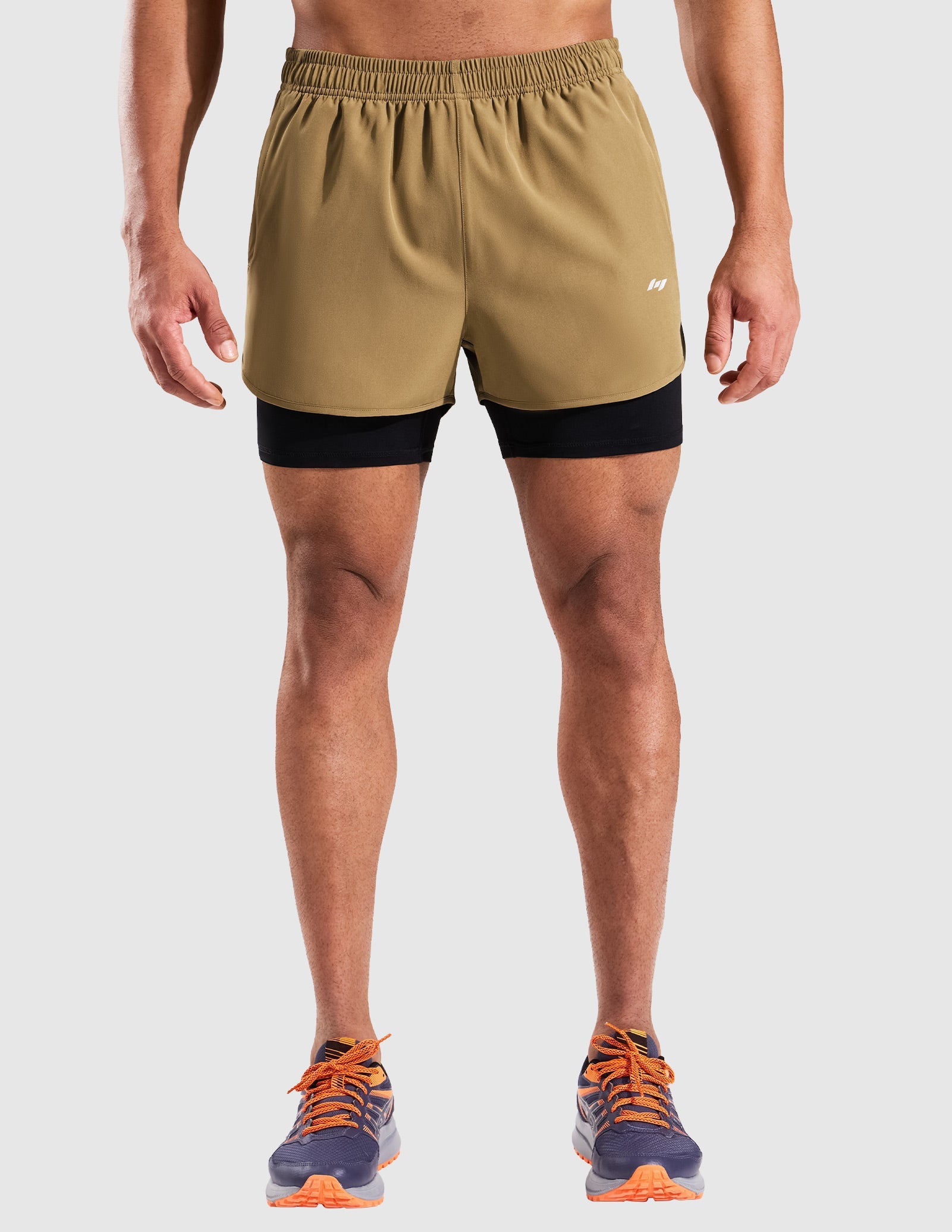 MIER Men’s 2-in-1 Running Shorts 5” Quick Dry with Compression Liner & 3 Pockets Men's Shorts Khaki Black / S