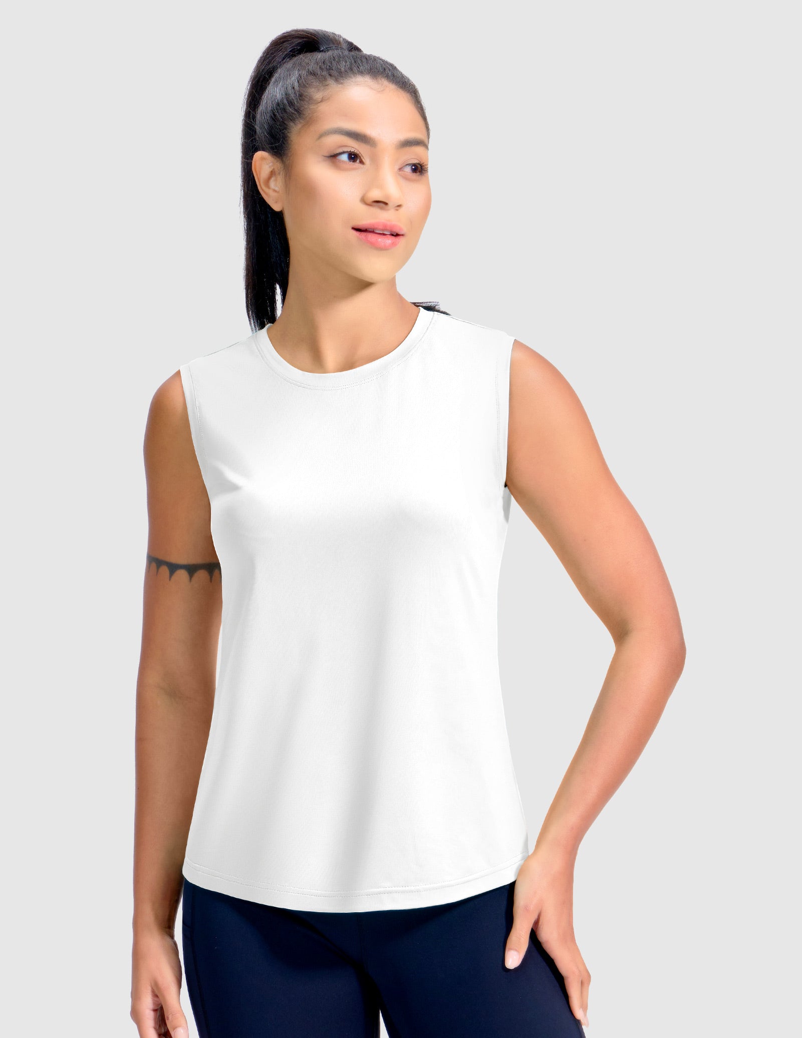 MIER Women’s Sleeveless Athletic Top Dry Fit UPF 50+ Running Workout Tank Women Tank Top White / XS
