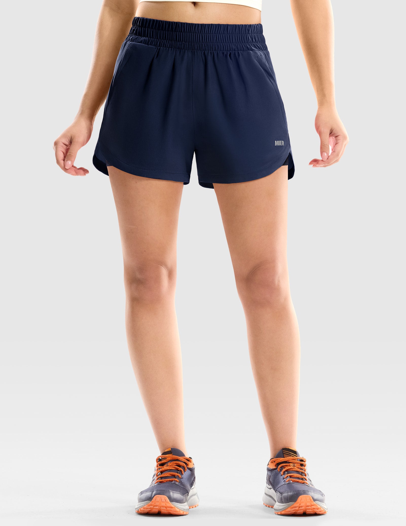MIER Women’s 3” Running Shorts with Zipper Pockets Women Shorts Navy / XS