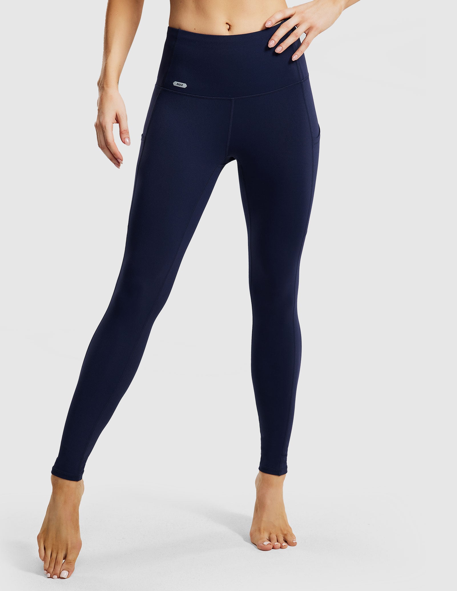 Women's High Waisted Yoga Leggings Workout Pants - Dark Blue / S