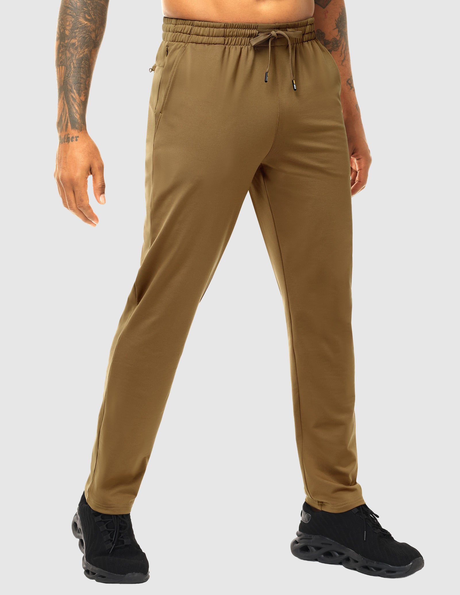 MIER Men's Fleece Lined Athletic Pants with Zipper Pockets | Winter Warm Workout Sweatpants Men's Train Pants Khaki / S