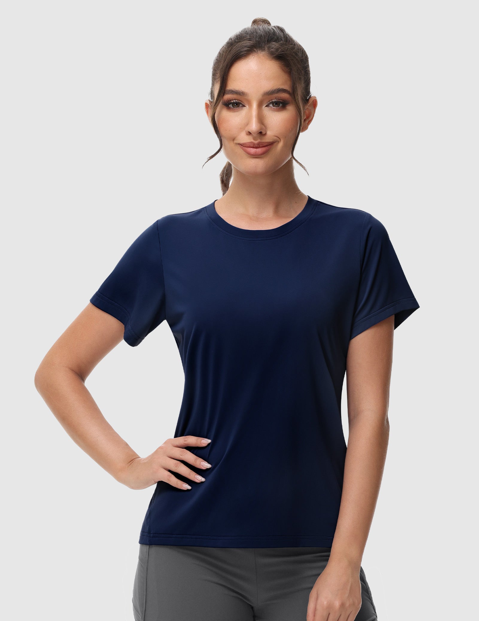 MIER Women's Athletic Running Tee Comfortable Lightweight and Breathable Women Active Shirt Navy / XS