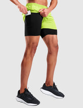 MIER Men’s 2-in-1 Running Shorts 5” Quick Dry with Compression Liner Men's Shorts Neon Green Black / S