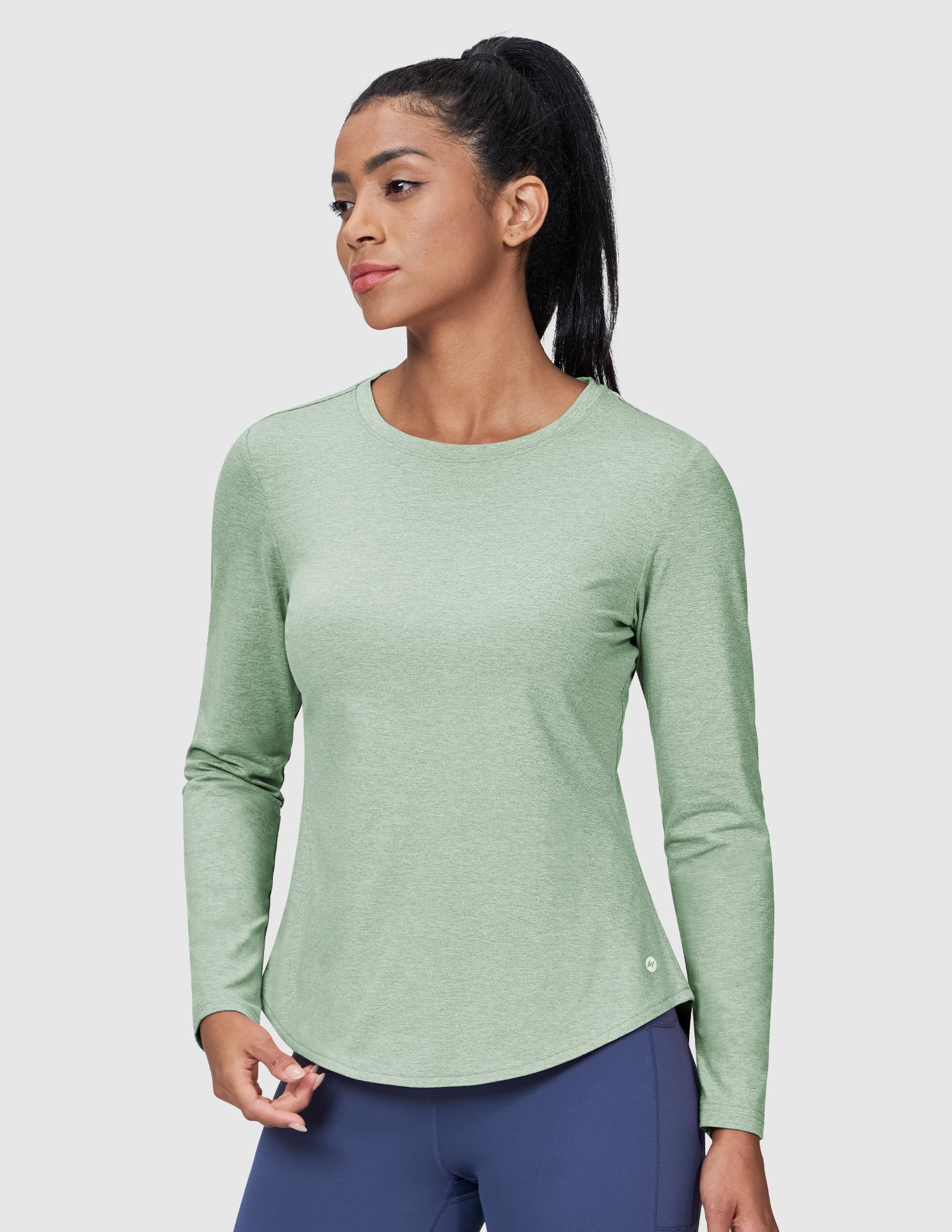 MIER Women’s Buttery Soft Long Sleeve Workout Dry Fit Tee Women Active Shirt Heather Sage Green / XS