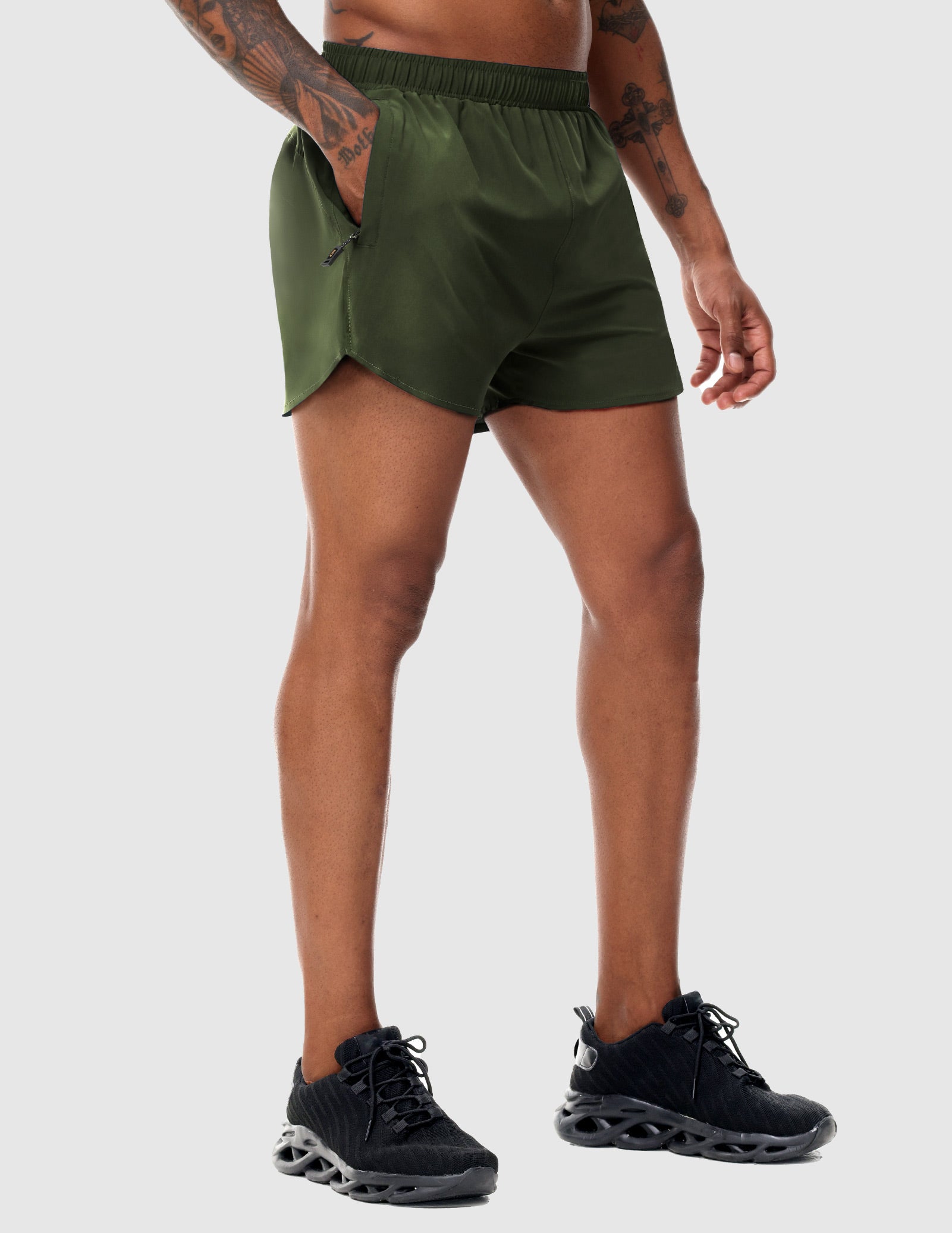MIER Men's 3 Inch Dry Fit Running Shorts with Brief Liner Men's Shorts Army Green / XS