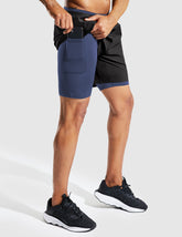 MIER Men's 2 in 1 Running Shorts with Liner 5 Inch Men's Shorts Black Blue / XS
