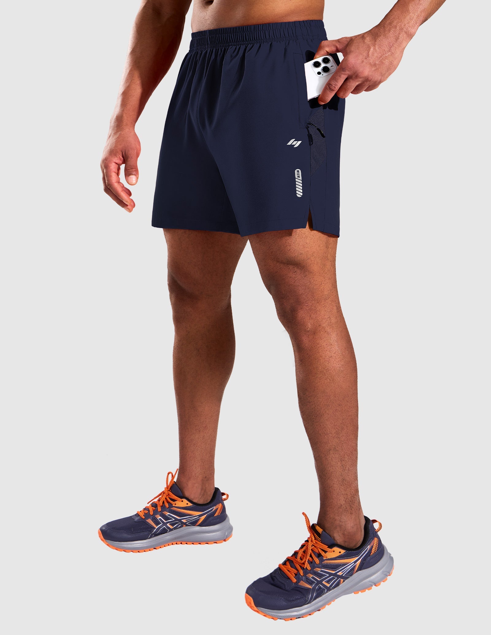 MIER Men’s 5” Running Shorts Quick Dry with Zipper Pockets, No Liner Men's Shorts Navy Blue / XS
