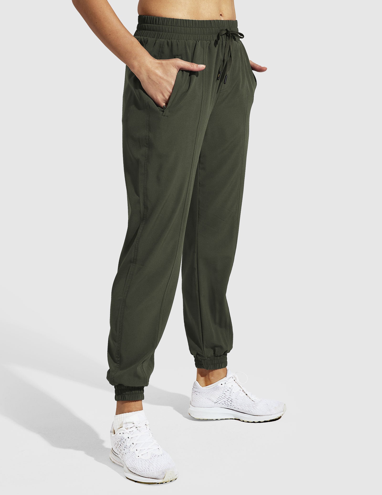 MIER Women's Quick Dry Running Pants Athletic Joggers with Zipper Pockets Women Active Pants Olive Green / XS