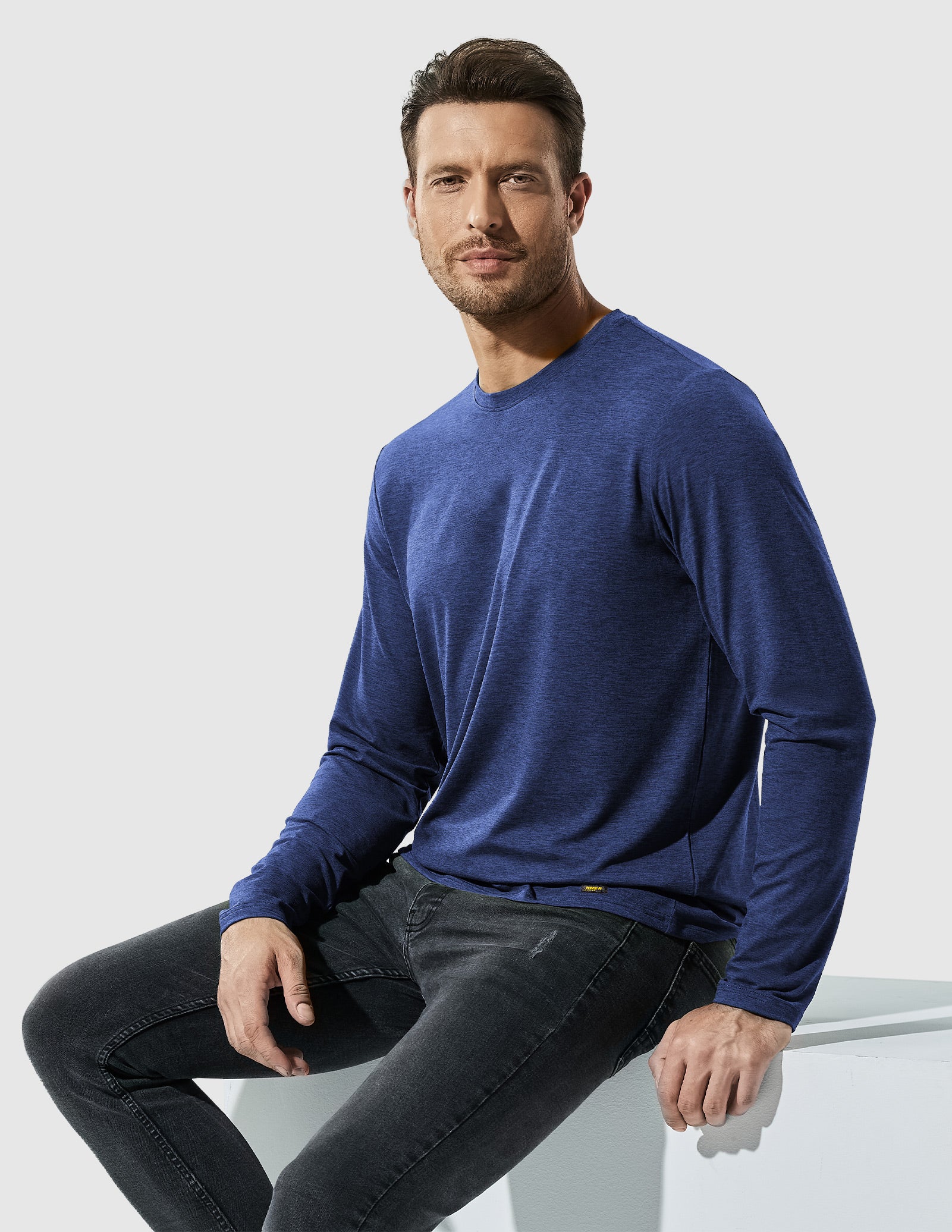 MIER Men’s Buttery Soft Long Sleeve Athletic Crew Neck Tee Men's Shirt Blue / S
