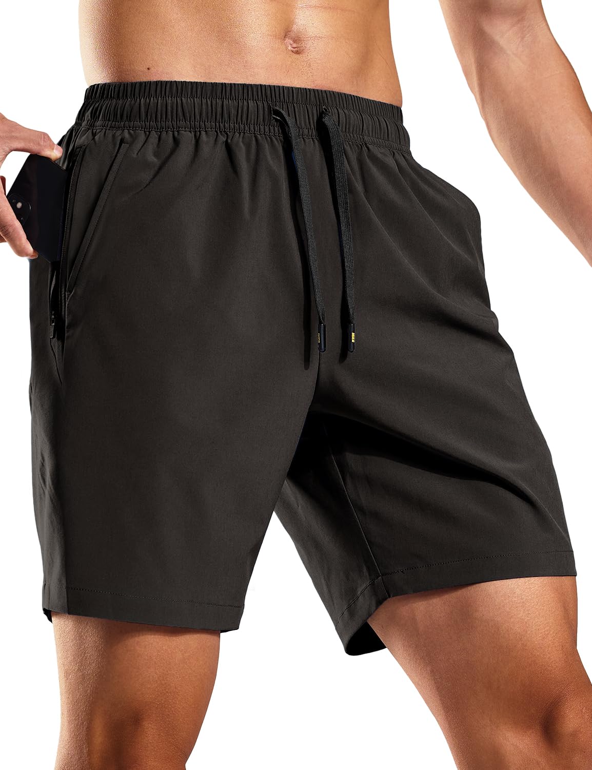 Mier Men's 7 inch Quick-Dry Running Shorts with Zipper Pockets, Black / XL