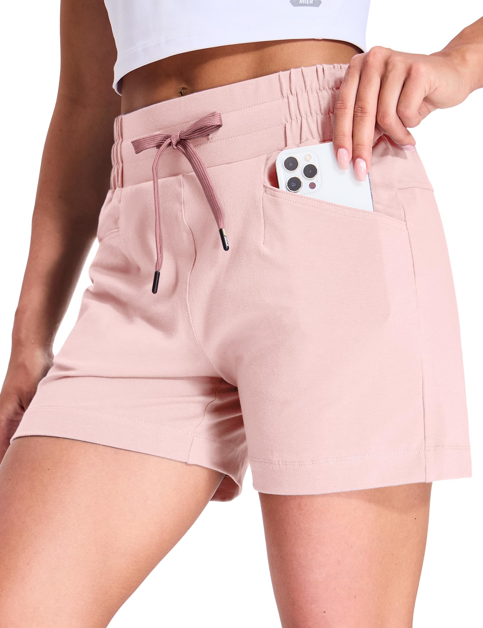 MIER Women's Athletic Running Cotton Shorts 4" High Waisted