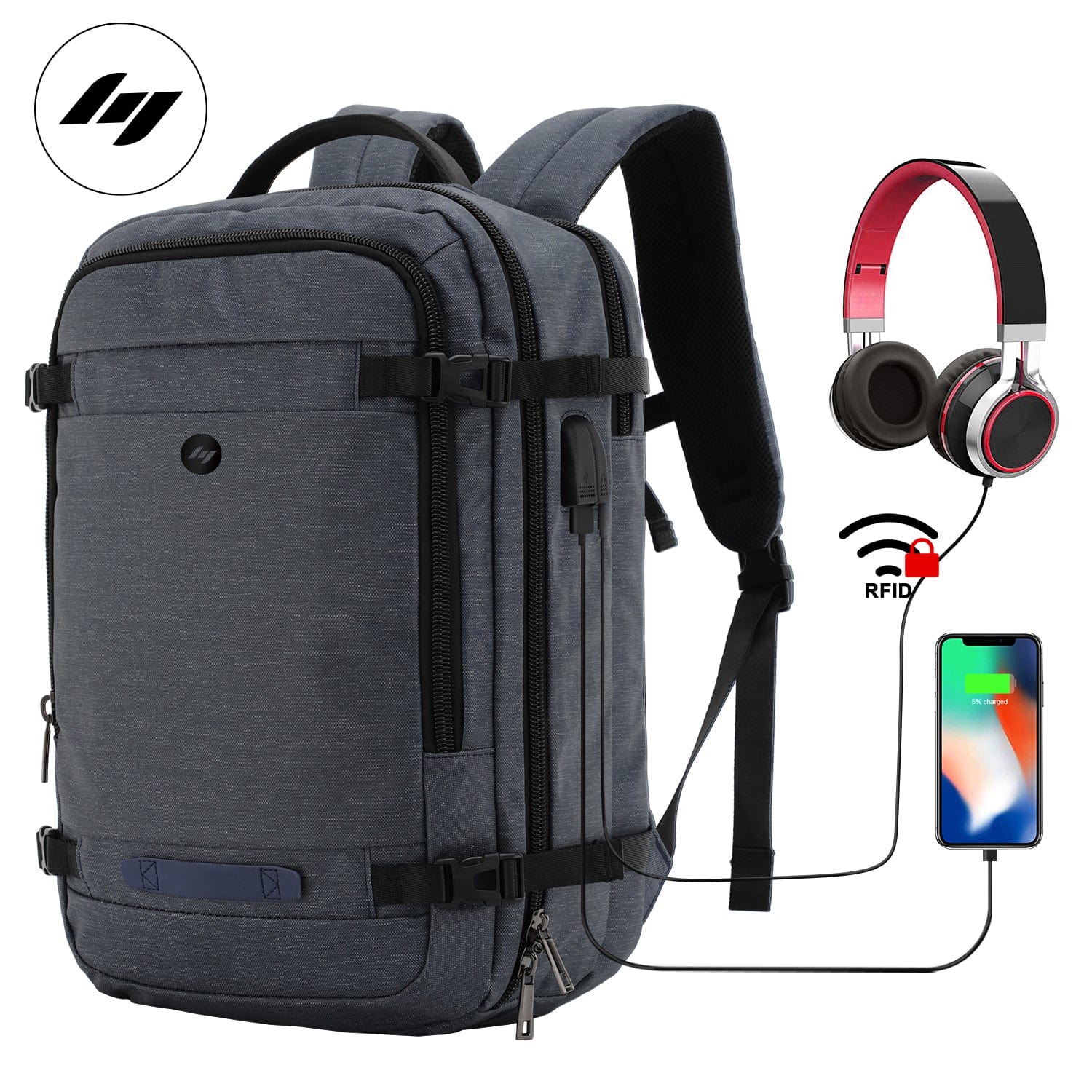 Carry On Daypack with USB Charging Port Backpack Bag Dimgray Mier Sports