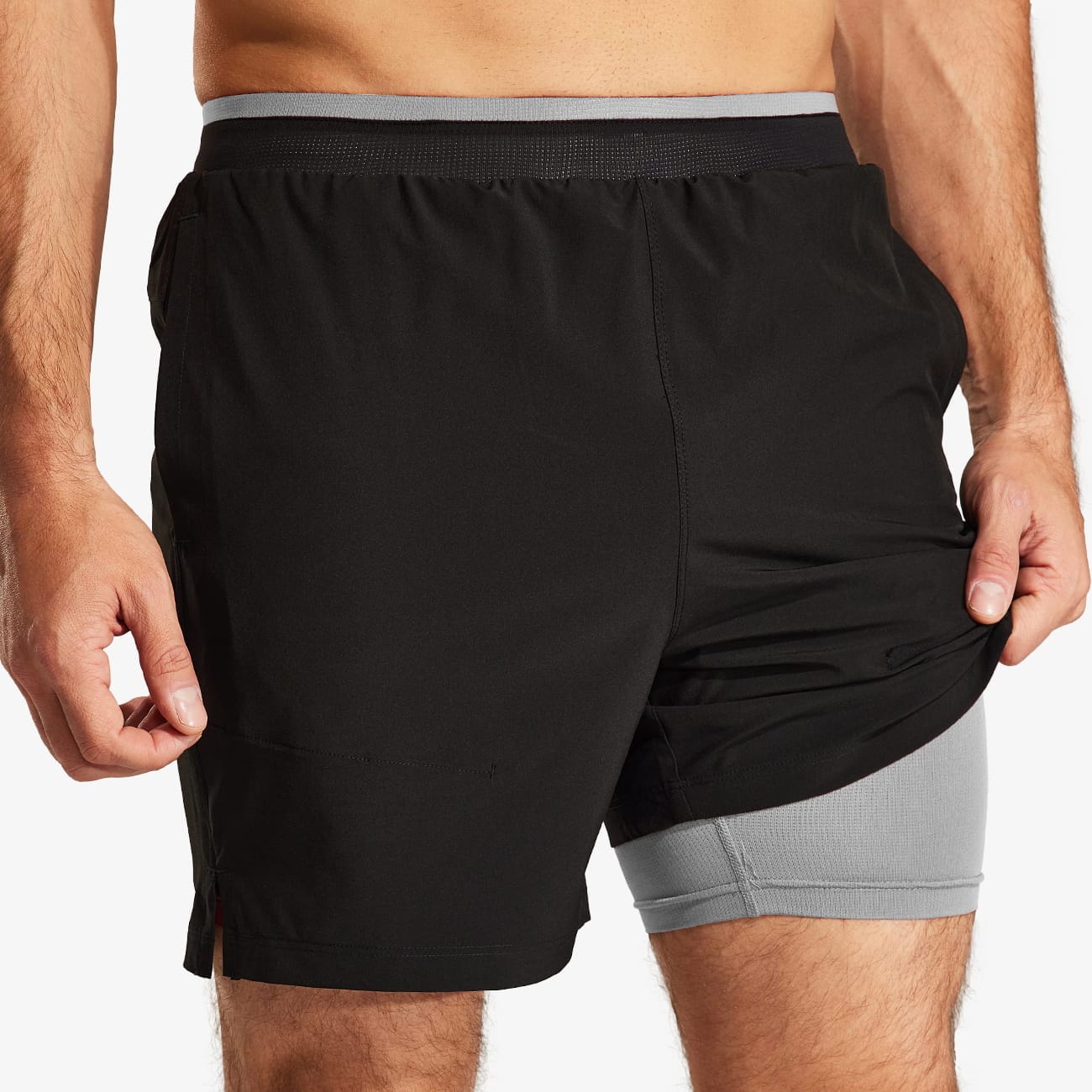 Men's 2 in 1 Running Shorts with Liner 5 Quick Dry Athletic Shorts - Black  Grey / S