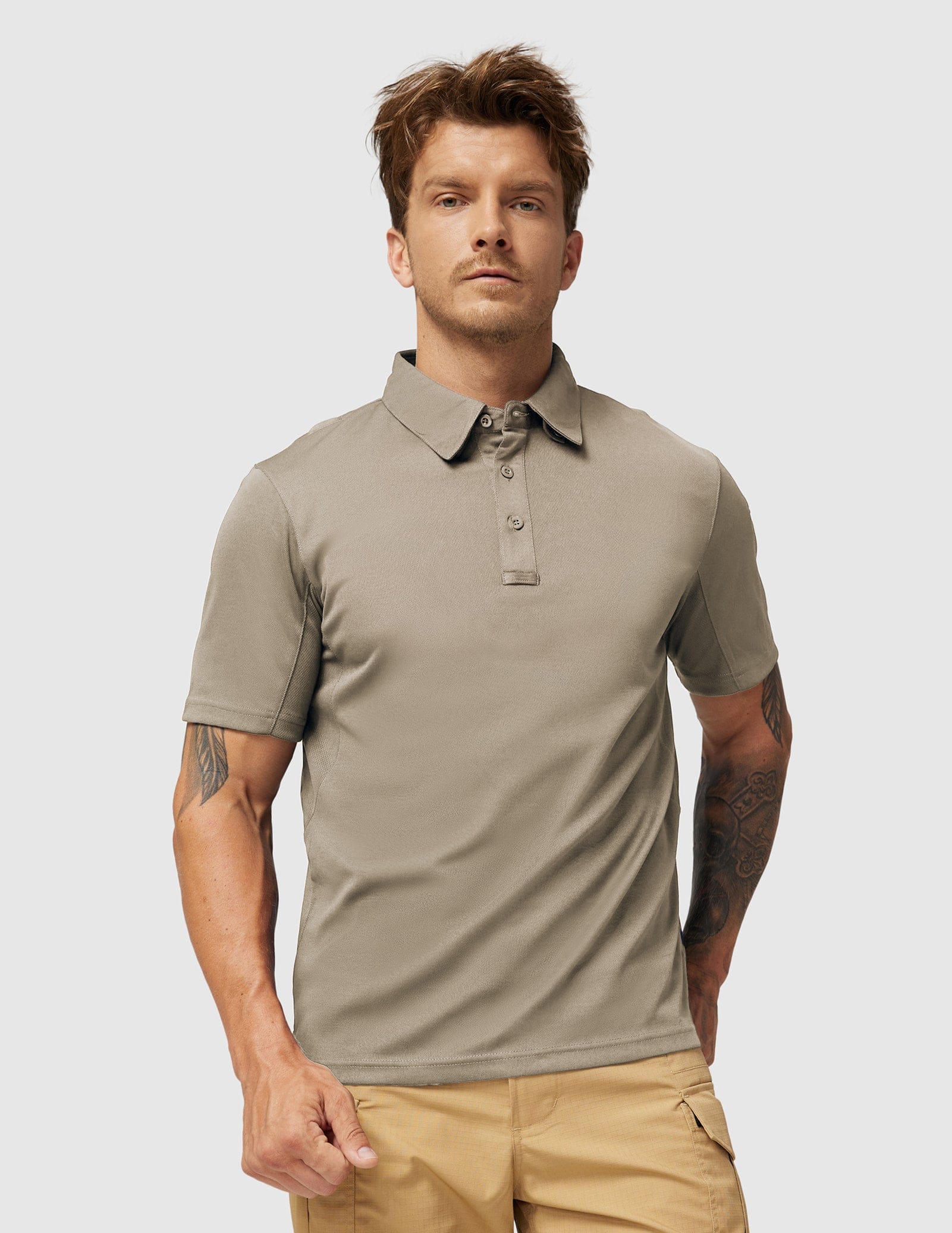 Men's Tactical Polo Shirts Outdoor Performance Collared Shirt, Khaki / 3XL