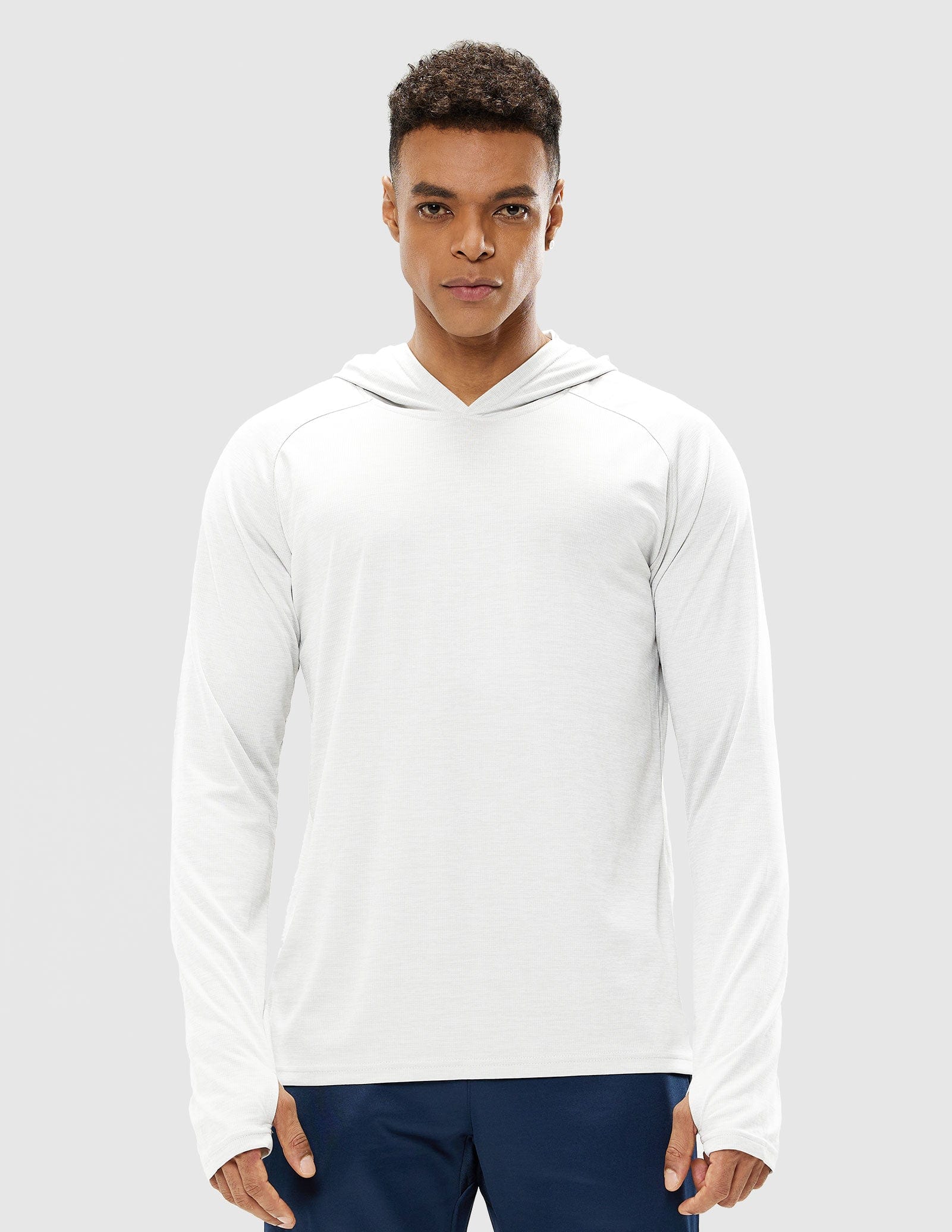 Men's UPF 50+ Sun Protection Hoodie SPF Thumbhole Shirts, White / XL