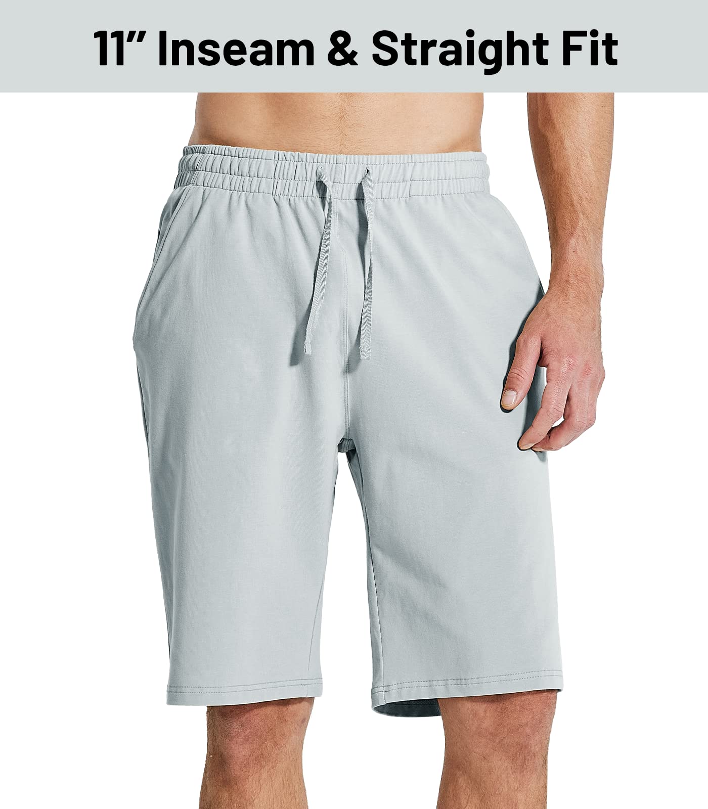 Men's Workout Cotton Shorts 11'' Long Gym Athletic Knit Shorts Men's Shorts MIER