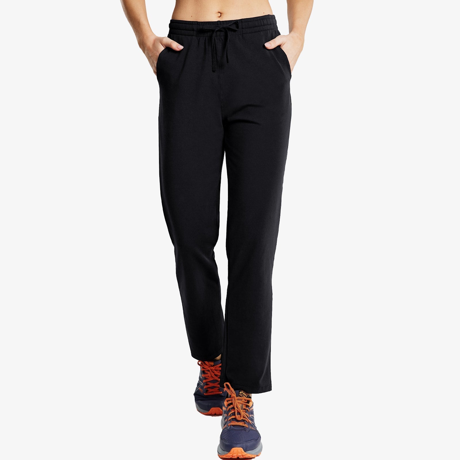 Women's Cotton Sweatpants Casual Drawstring Pants - Black / XS