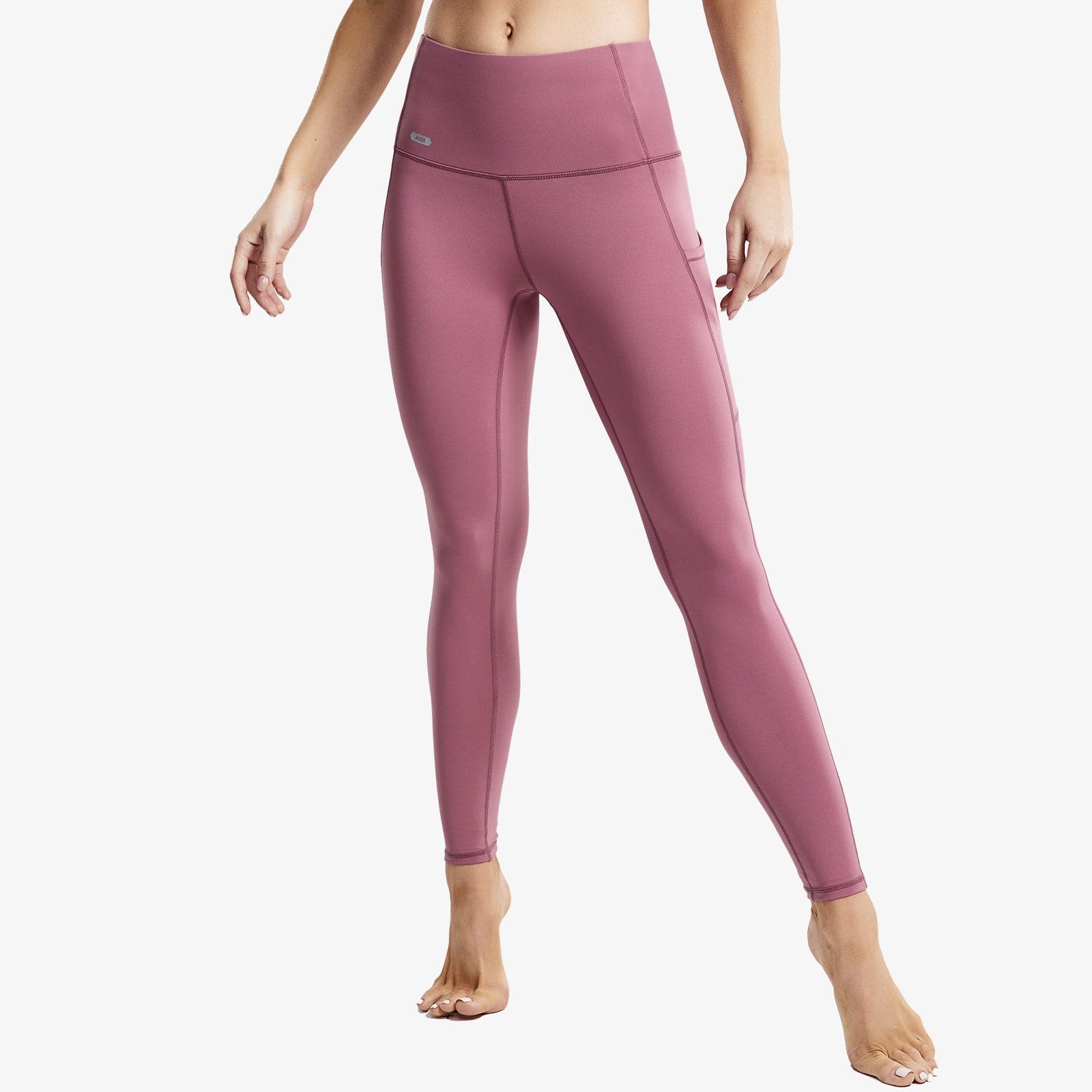 Women's High Waist Yoga Pants with Pockets, Full Length - Rose Pink / S