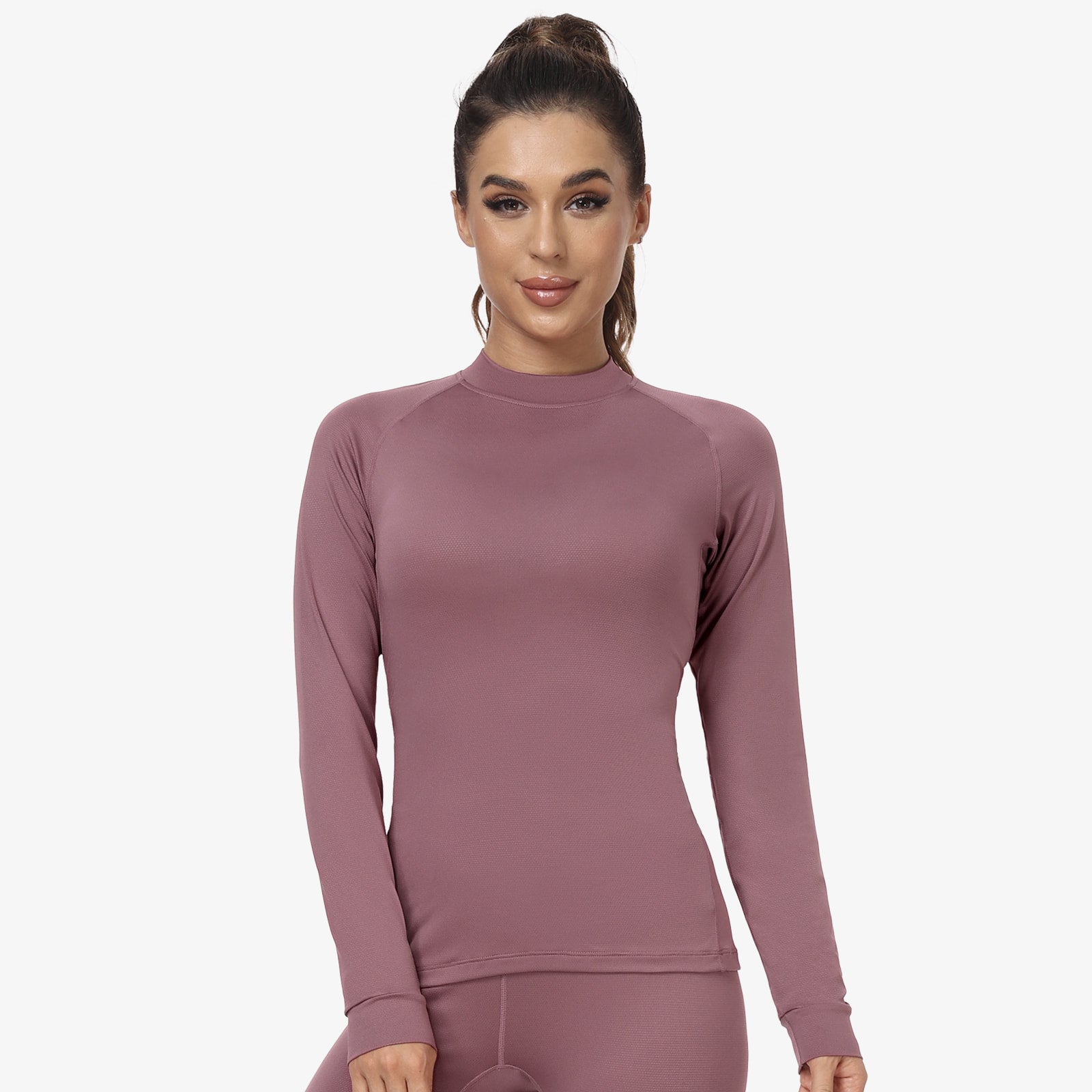 Women's Long Sleeve Mock Turtleneck Base Layer Women Active Shirt Mauve / XS MIER