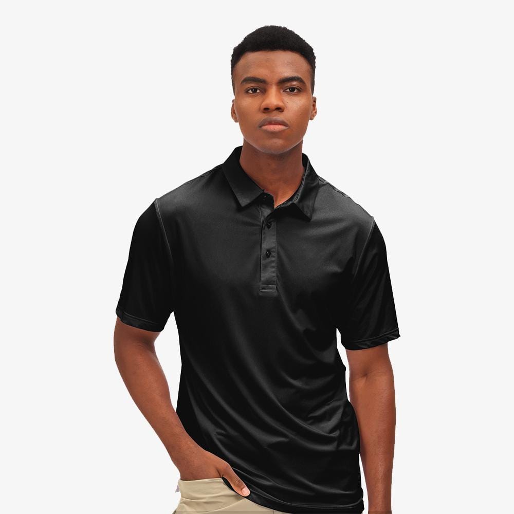 Men's Golf Polo Shirt Quick Dry Sun Protection Polo Shirts, Black / XL
