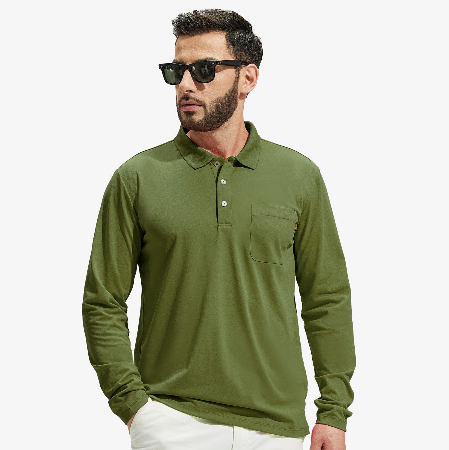 Men Long Sleeve Pocket Polo Shirt Quick Dry Collared Casual Shirt Men Polo MIER