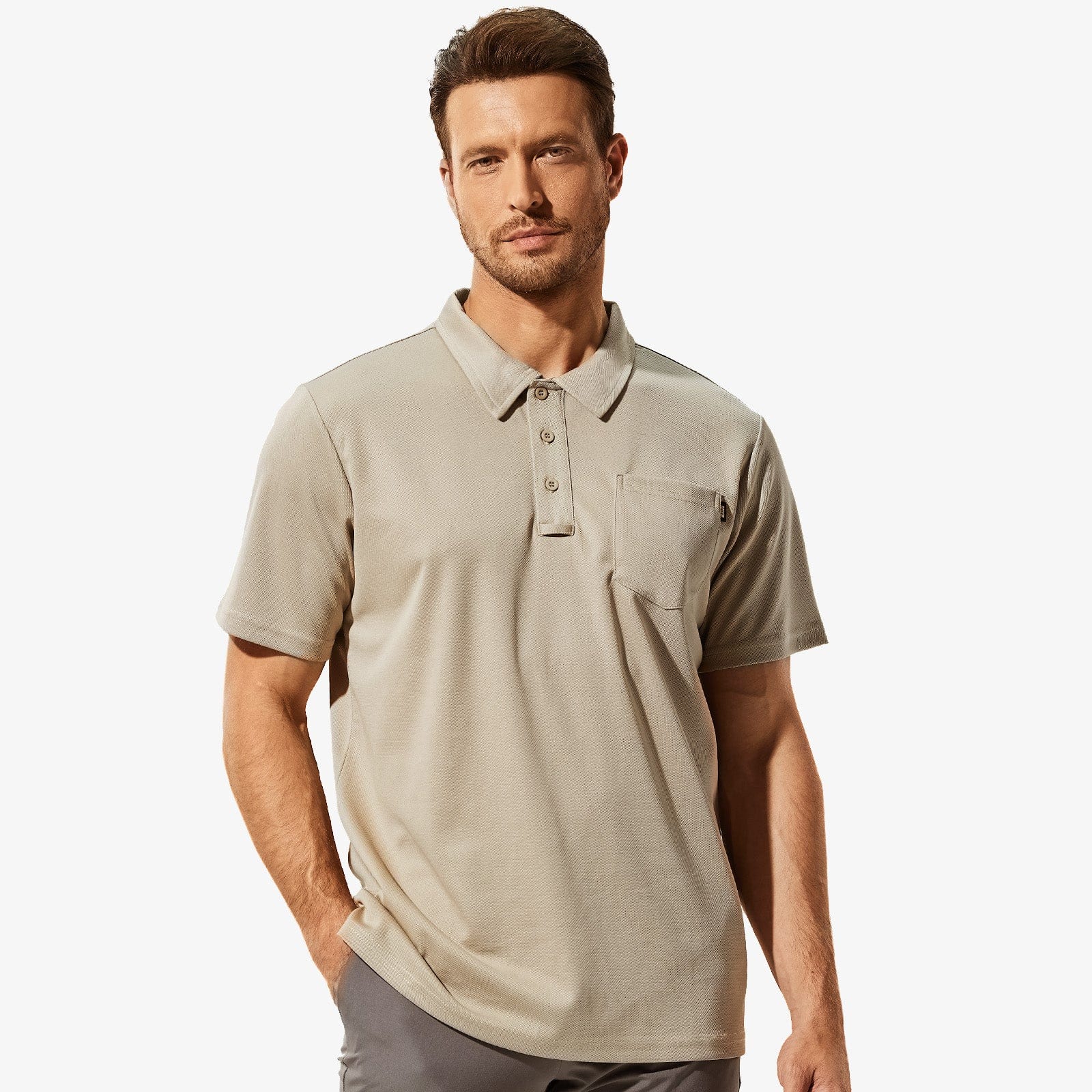 MIER Men Quick Dry Polo Collared Shirts with Chest Pocket