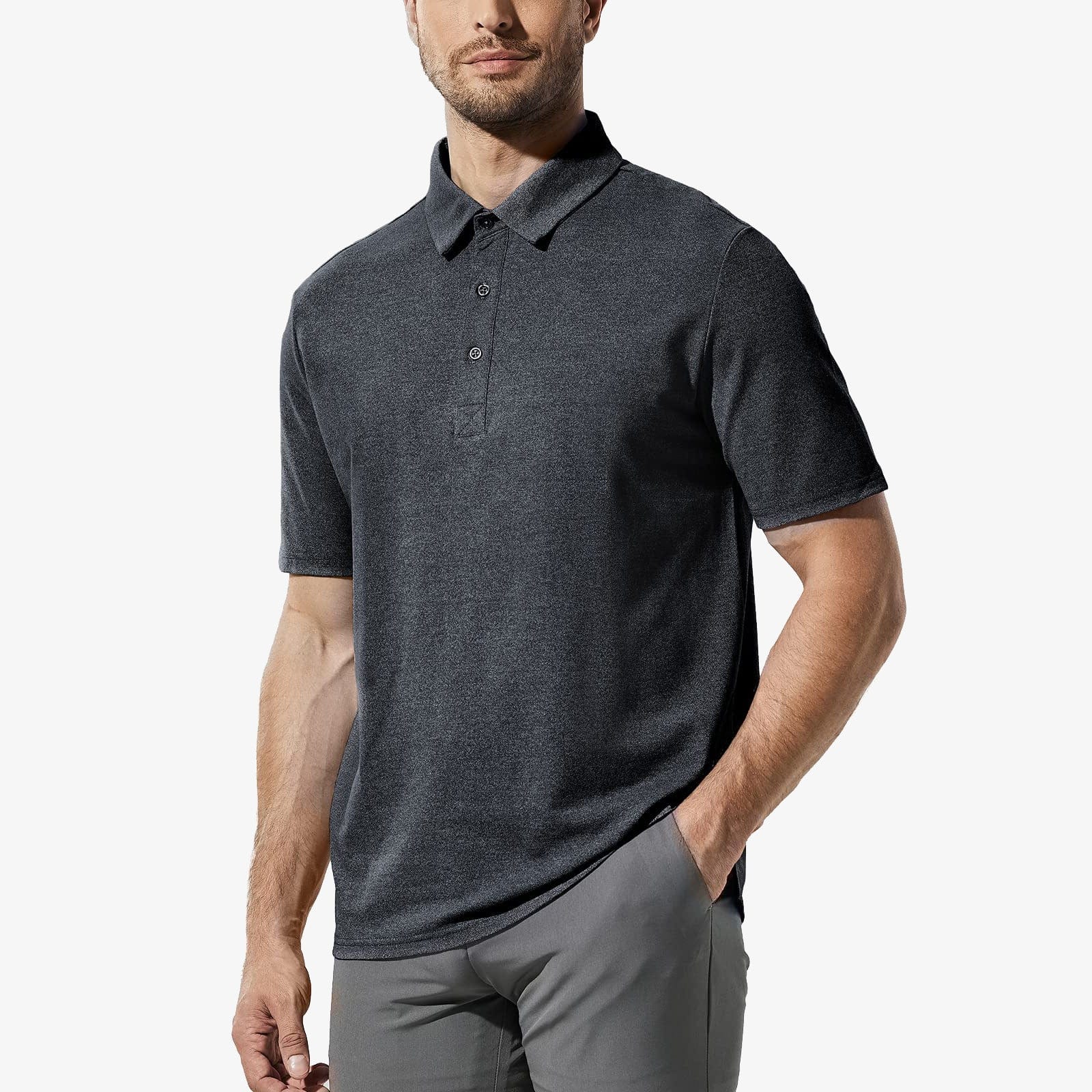 Men's Short Sleeve Polo Shirts Ultra-Soft Cotton Golf Shirts - Heather  Black / S