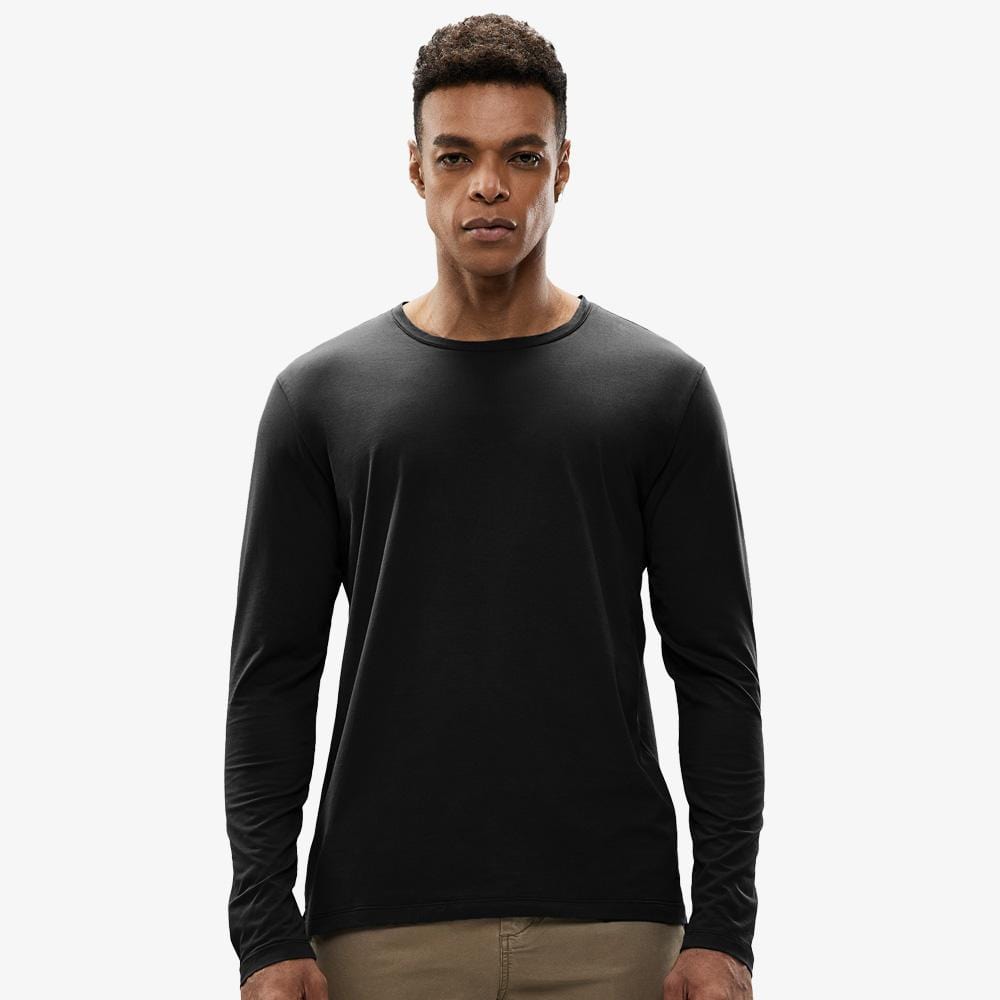 Men's Long Sleeve Shirts Cotton Tees Crew Neck T-Shirt - Black / S