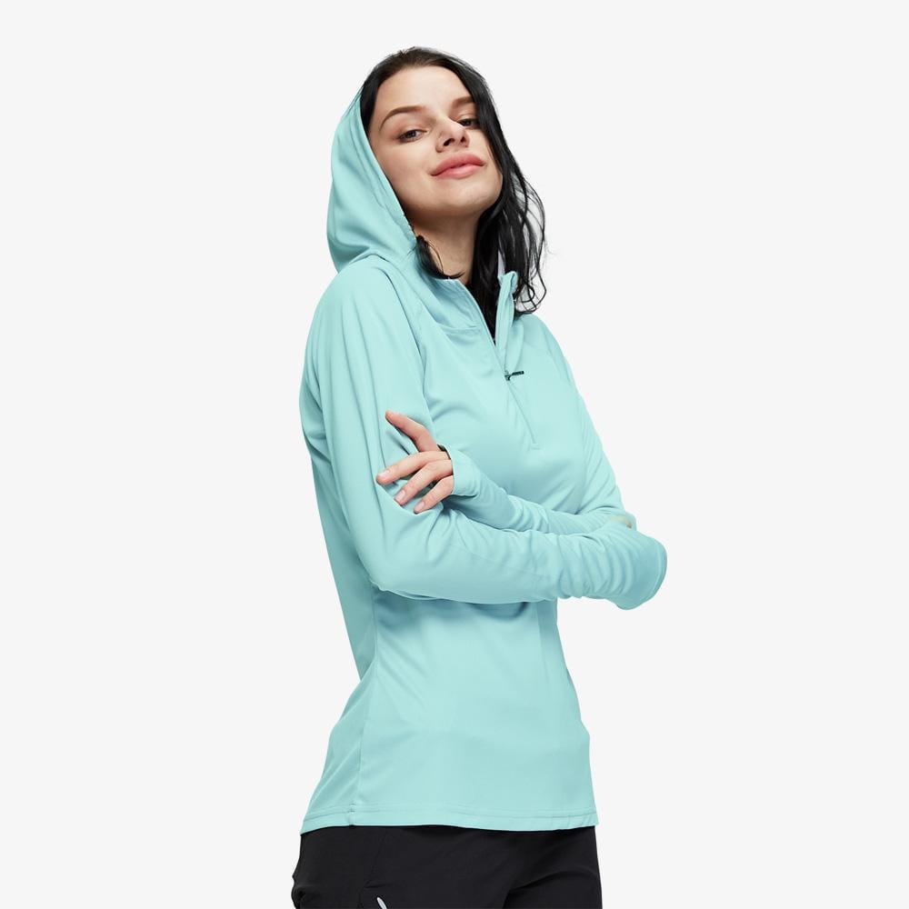 Women's UPF 50+ Sun Protection Hoodie Shirt - Aqua / S