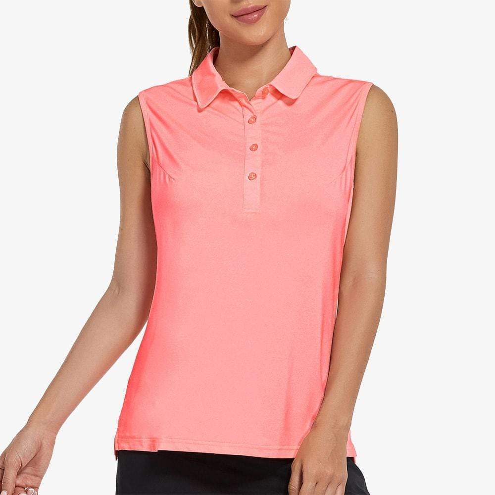 Women's Golf Collared Tank Top UPF 50+ Sleeveless Polo Shirts - Coral / S
