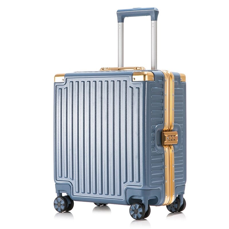 18 Inch Travel Suitcase Aluminum Frame Boarding Case Mini Password Box Suitcase Portable Universal Wheel Rolling Luggage Bag 0 Blue Gold 2 / 18 inch MIER