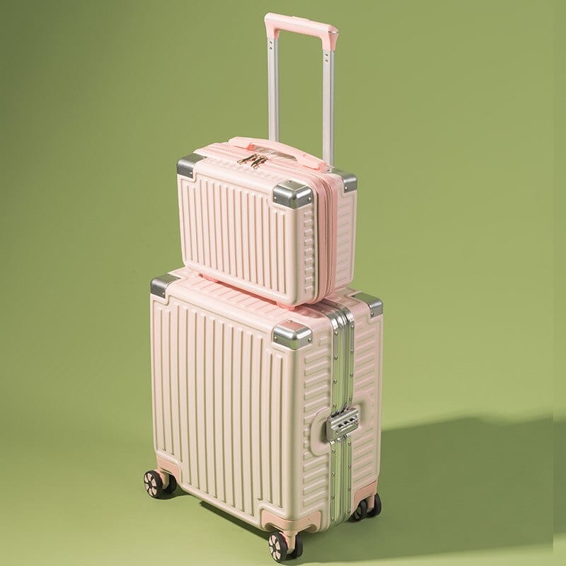 18 Inch Travel Suitcase Aluminum Frame Boarding Case Mini Password Box Suitcase Portable Universal Wheel Rolling Luggage Bag 0 Pink set 2 / 18 inch MIER