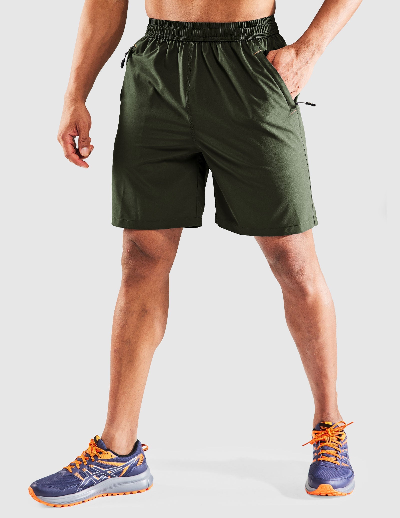 Pantalones cortos para correr de secado rápido para hombre con bolsillo con cremallera de 7 pulgadas