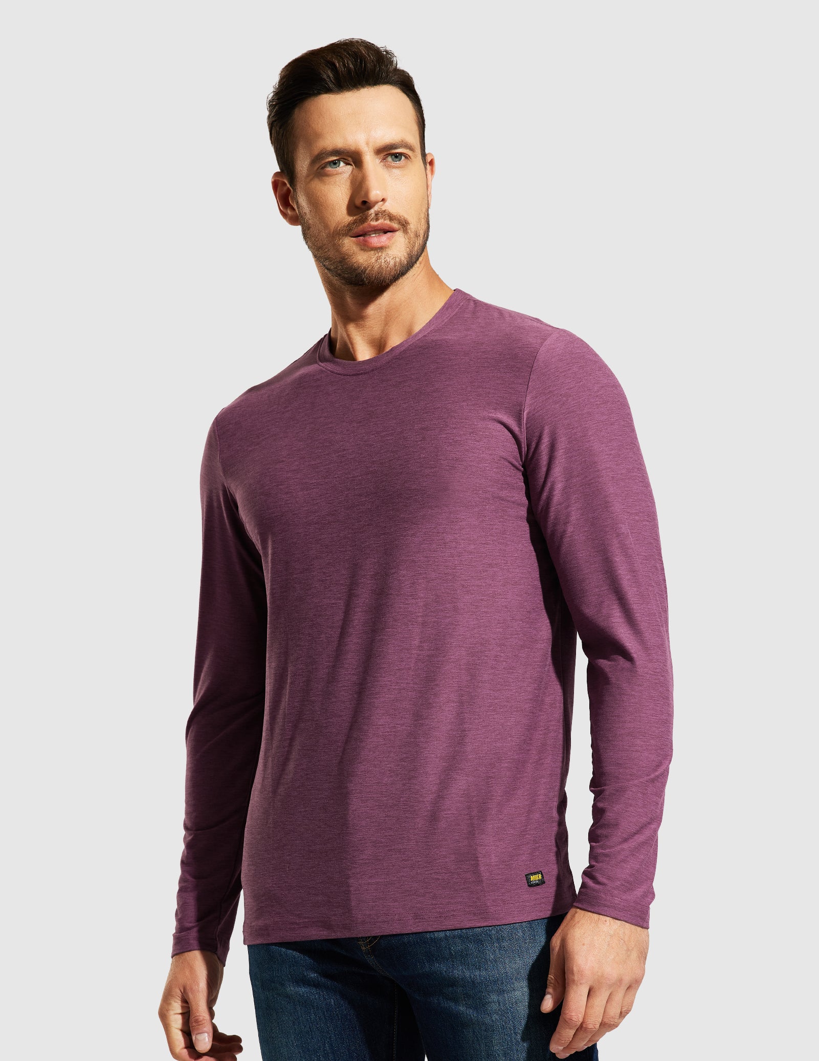 MIER Men’s Buttery Soft Long Sleeve Athletic Crew Neck Tee Men's Shirt Plum / S