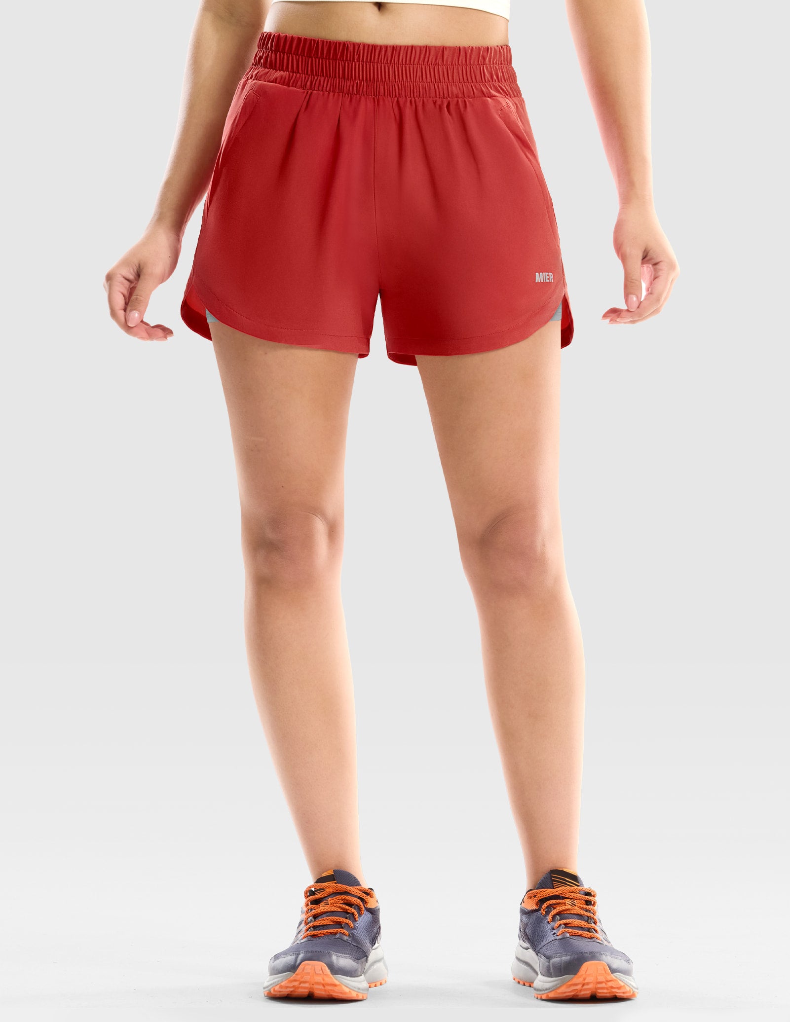 MIER Women’s 3” Running Shorts with Zipper Pockets Women Shorts Red / XS