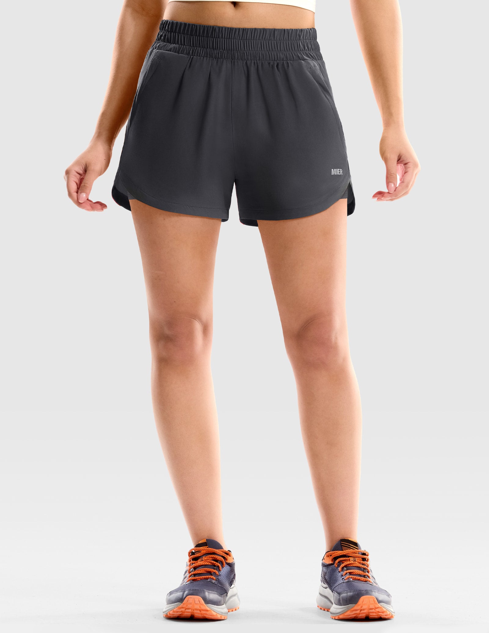 MIER Women’s 3” Running Shorts with Zipper Pockets Women Shorts Dark Grey / XS