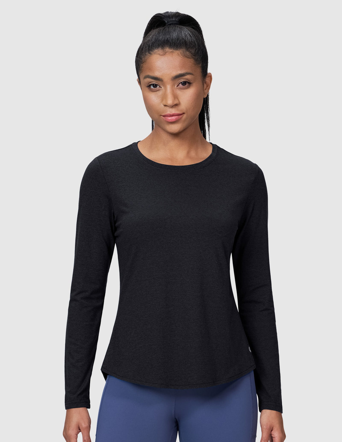 MIER Women’s Buttery Soft Long Sleeve Workout Dry Fit Tee Women Active Shirt Heather Black / XS
