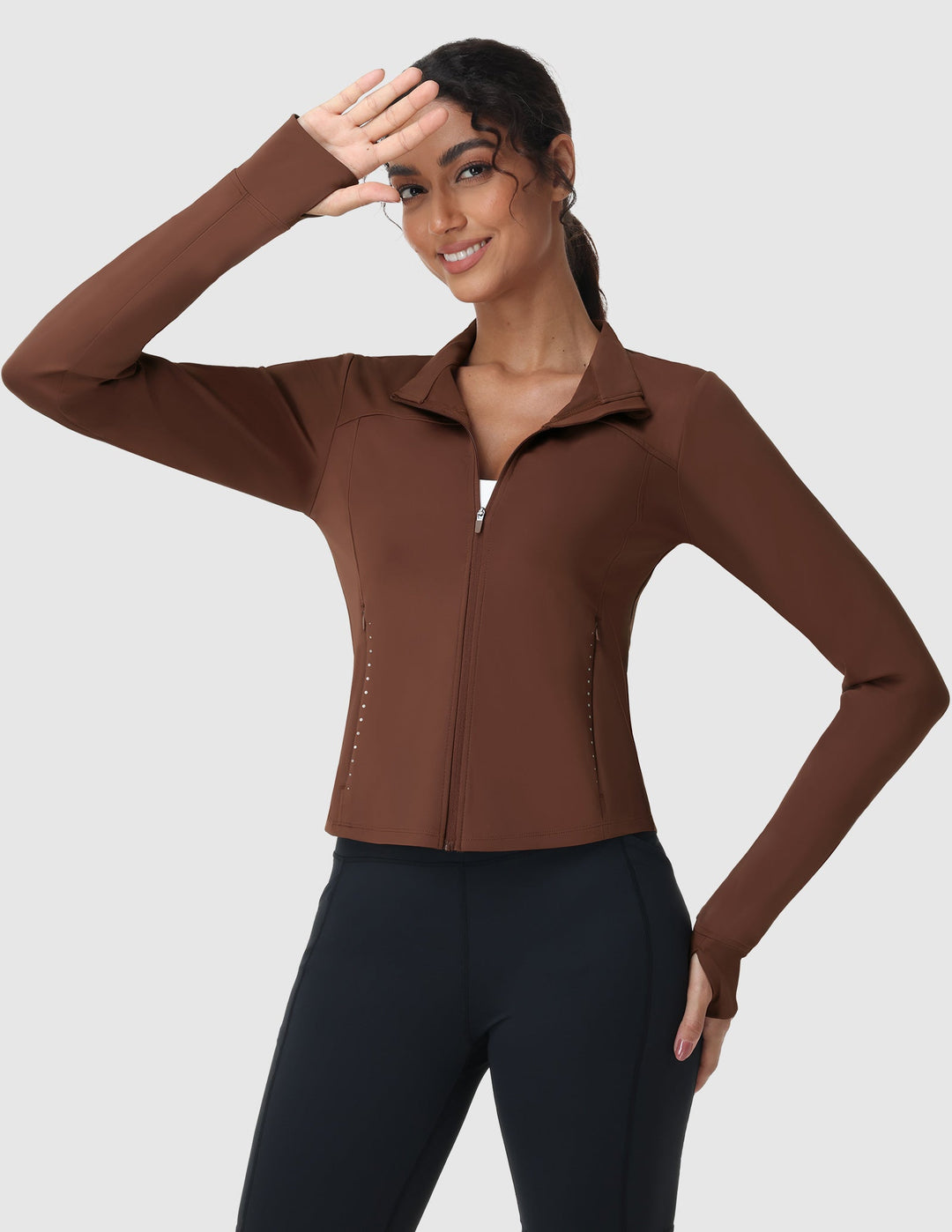 Women's Slim Fit Full Zip Workout Jacket with Zipper Pockets