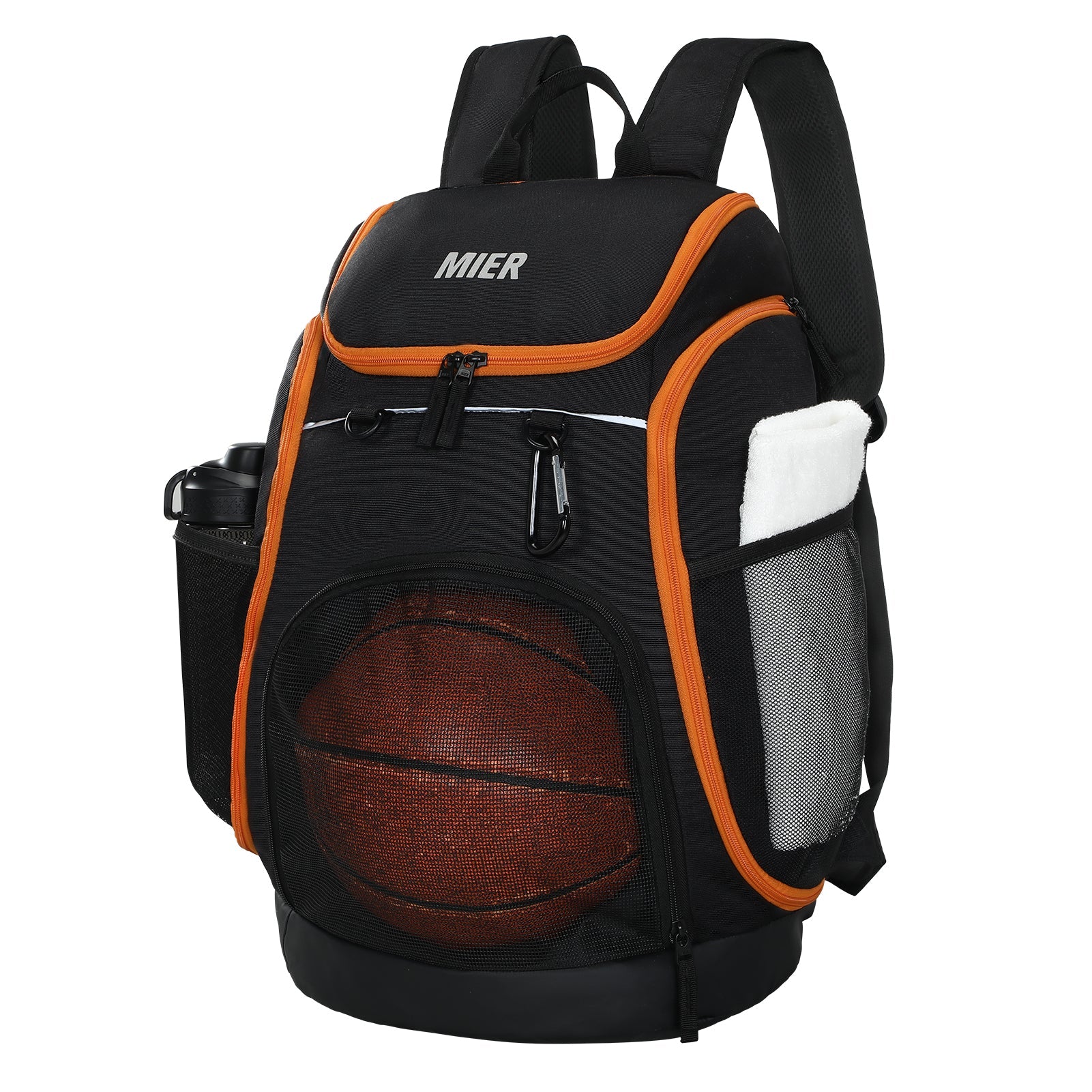 MIER Basketball Backpack Large Sports Bag with Laptop Compartment Backpack Bag Black Orange