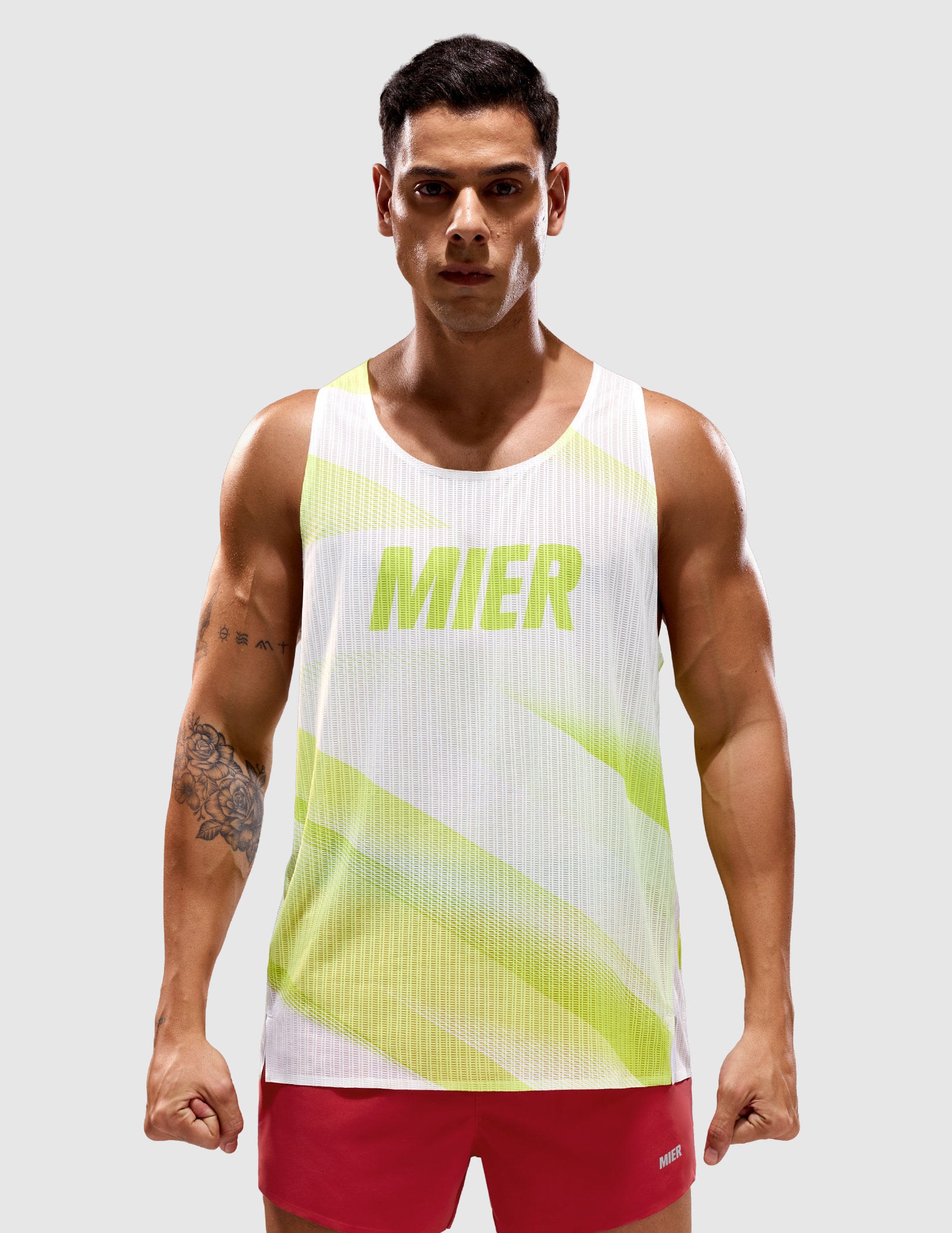 MIER Men’s Running Race Singlet – Ultralight Running Tank Top Men's Tank Top Lime Stripe / S