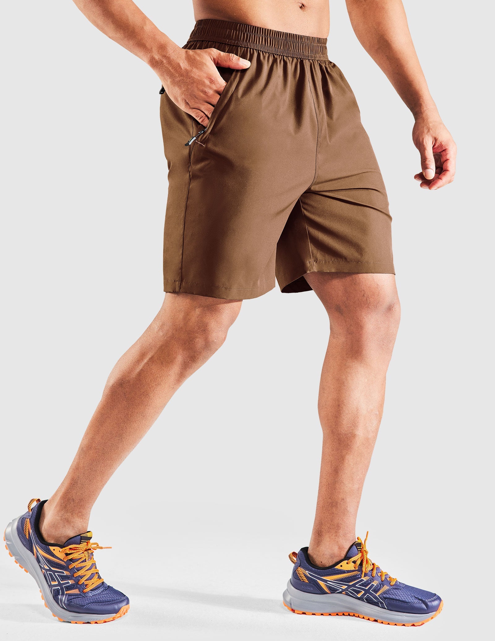 Pantalones cortos para correr de secado rápido para hombre con bolsillo con cremallera de 7 pulgadas