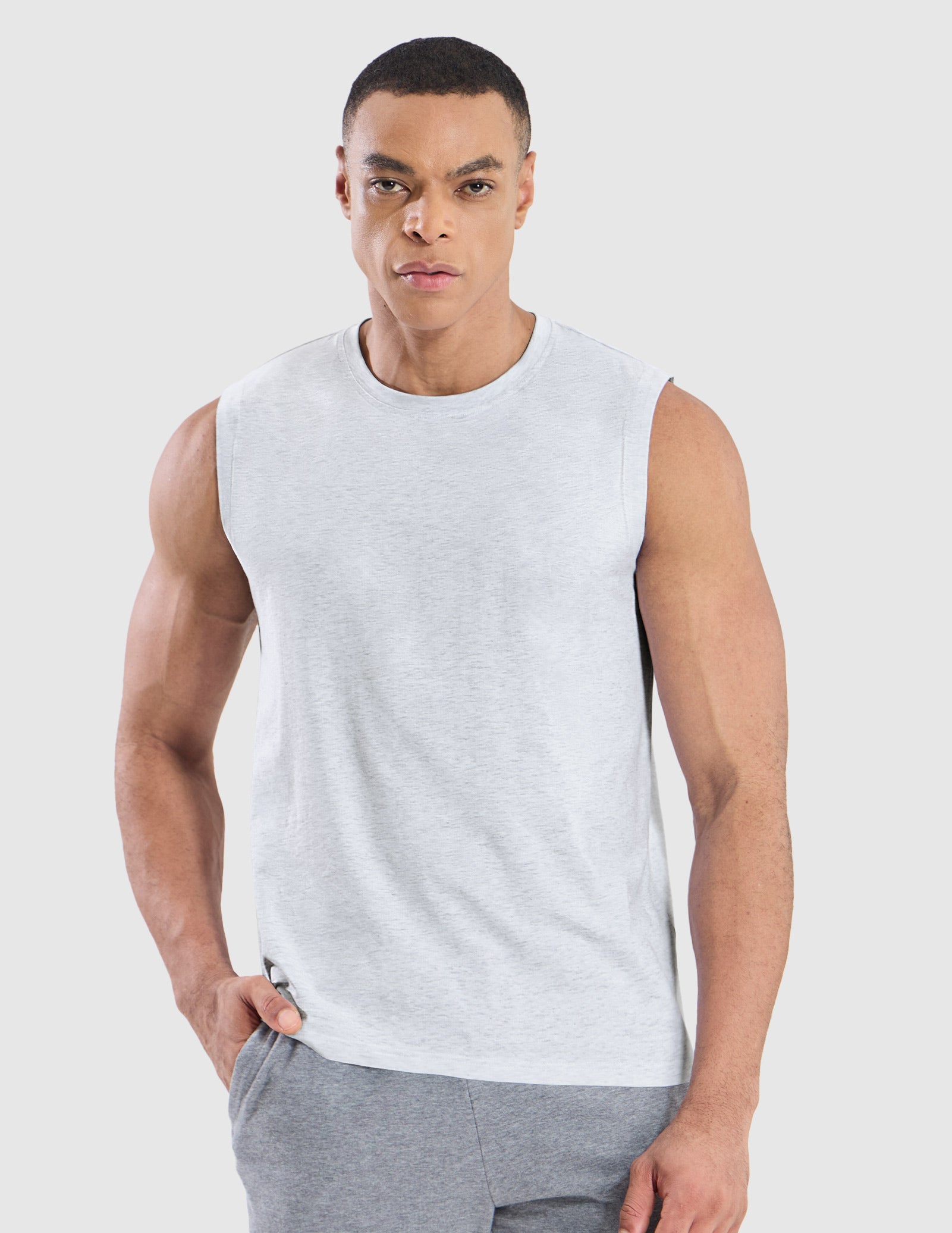 MIER Cotton Blend Running Tank for Men Stretchable and Moisture Wicking Men's Tank Top Heather Beige / S
