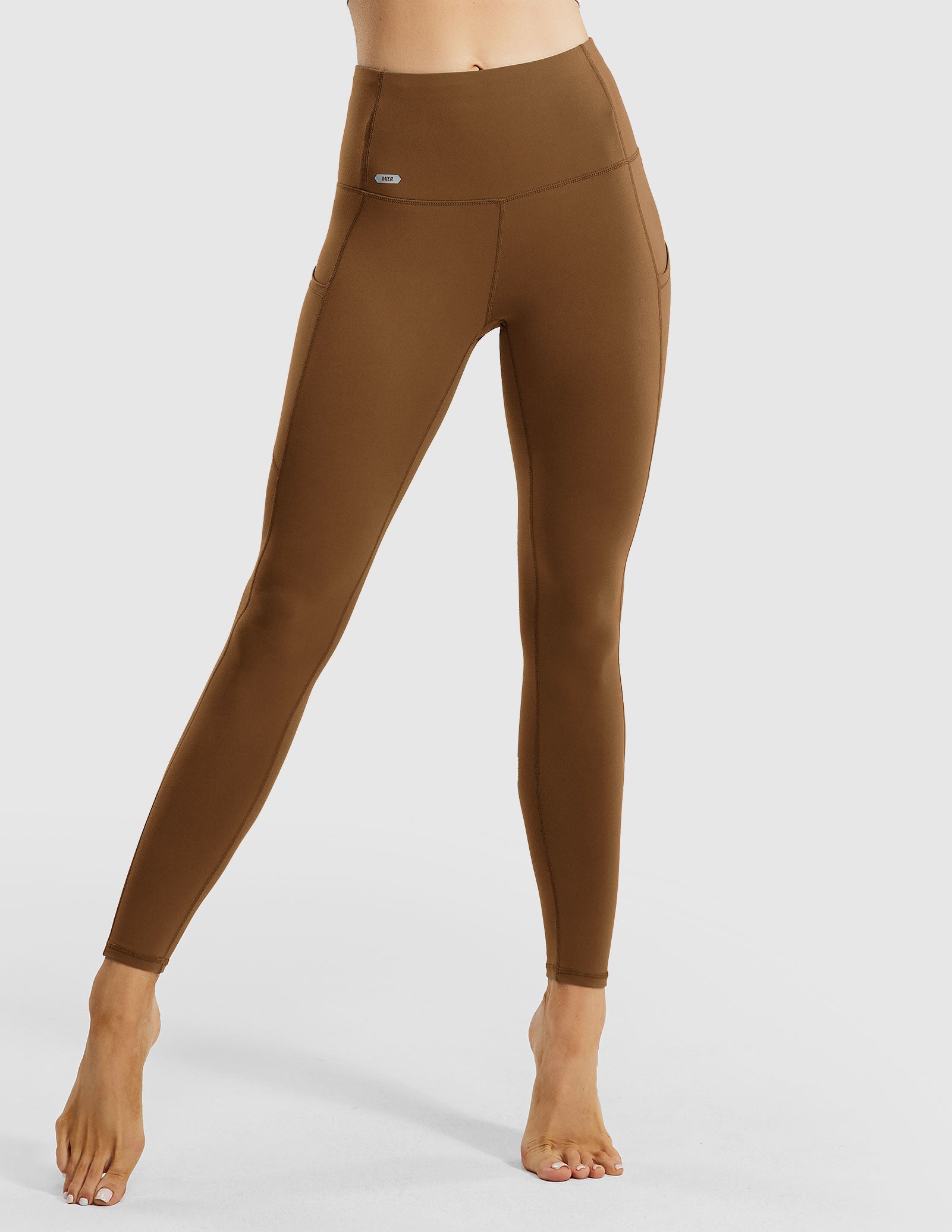 Women's High Waisted Yoga Leggings Workout Pants - Brown / S