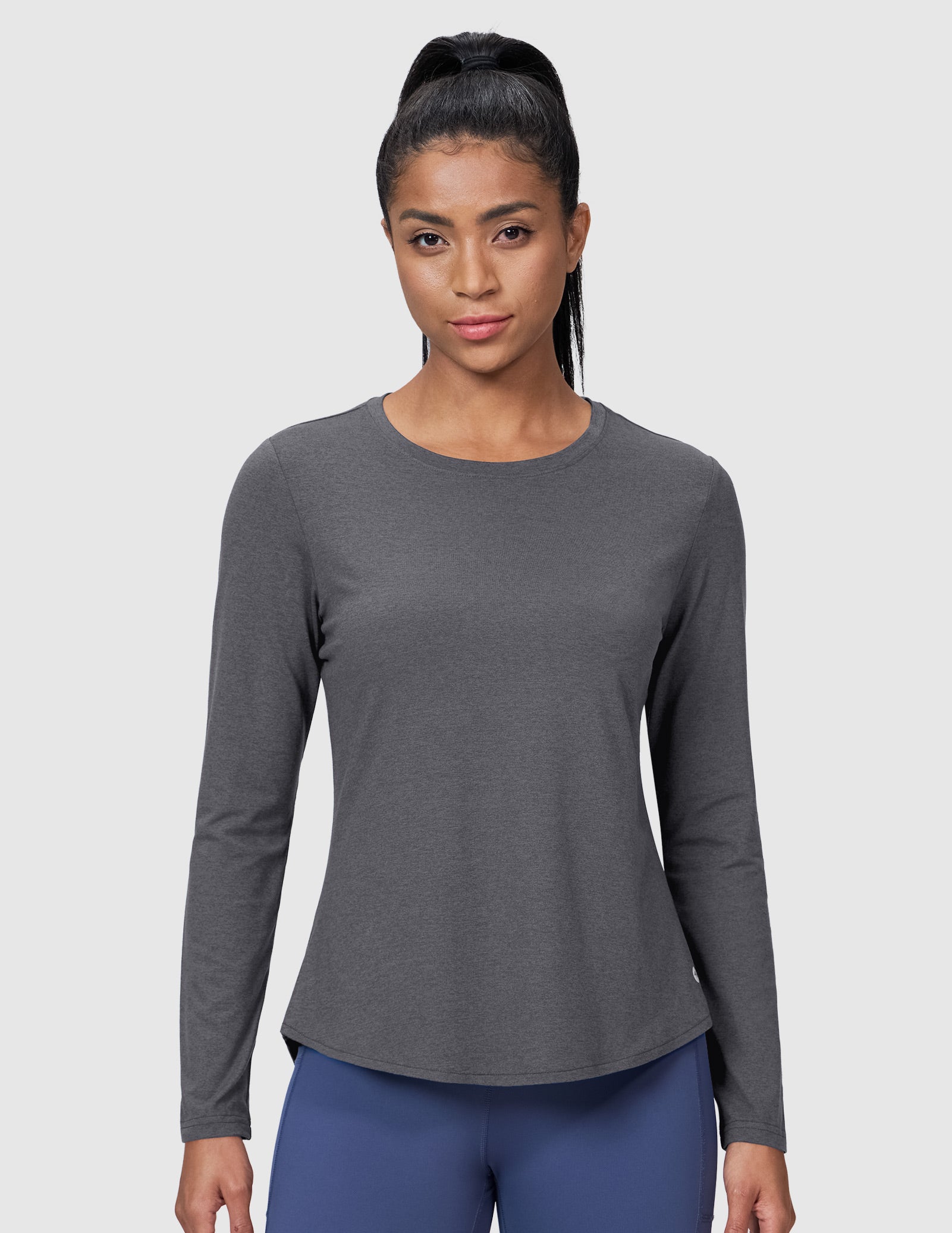MIER Women’s Buttery Soft Long Sleeve Workout Dry Fit Tee Women Active Shirt Heather Charcoal / XS