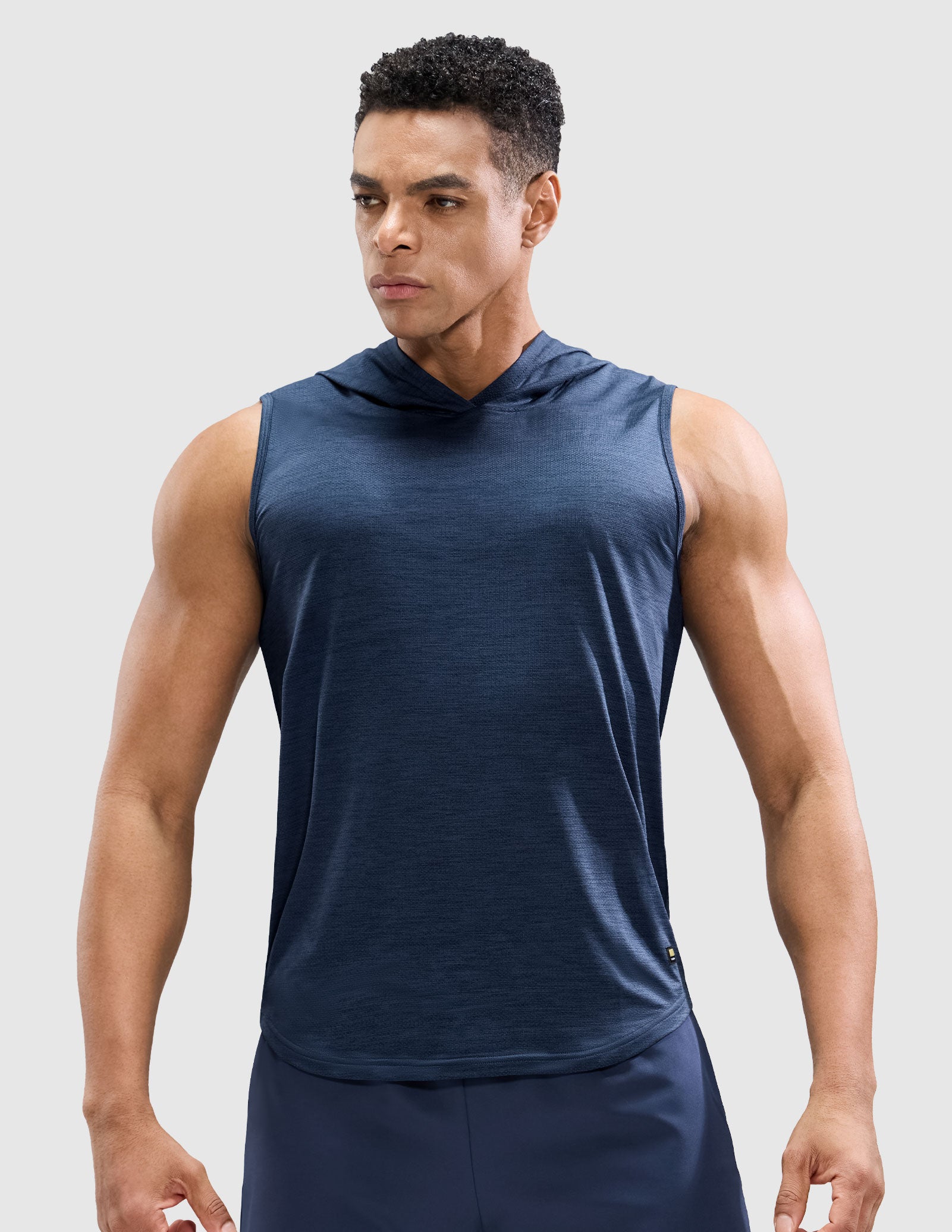 MIER Men's Sleeveless Tank Top with Hood Quick Dry Shirts Men's Sleeveless T-shirt Heather Dark Blue / S