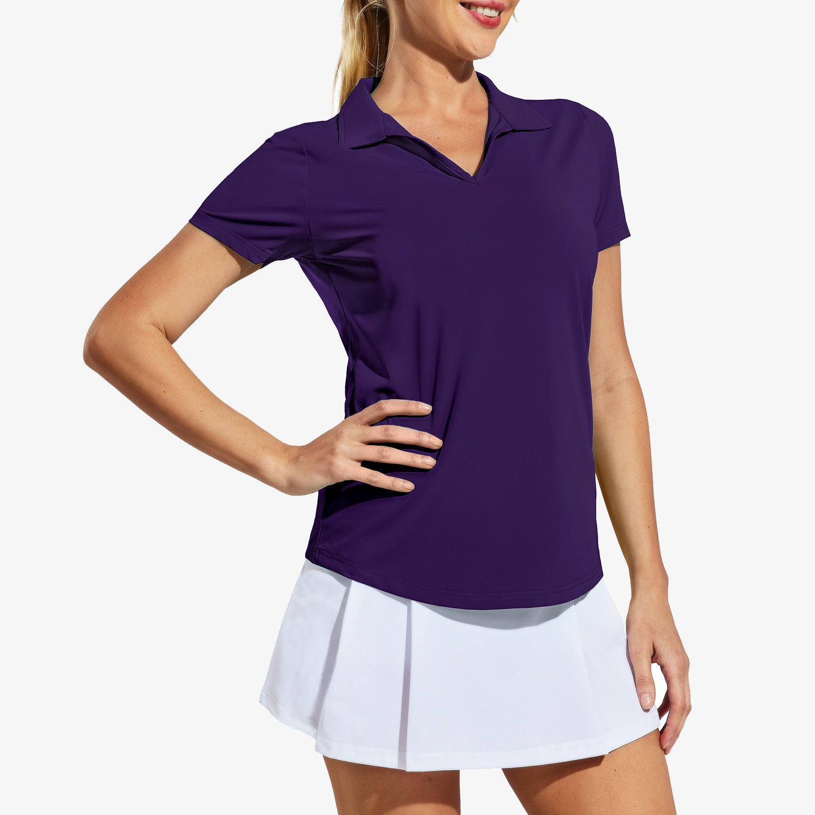 Damen-Golf-Poloshirts Kurzarm-Tennisshirt mit V-Ausschnitt und Kragen