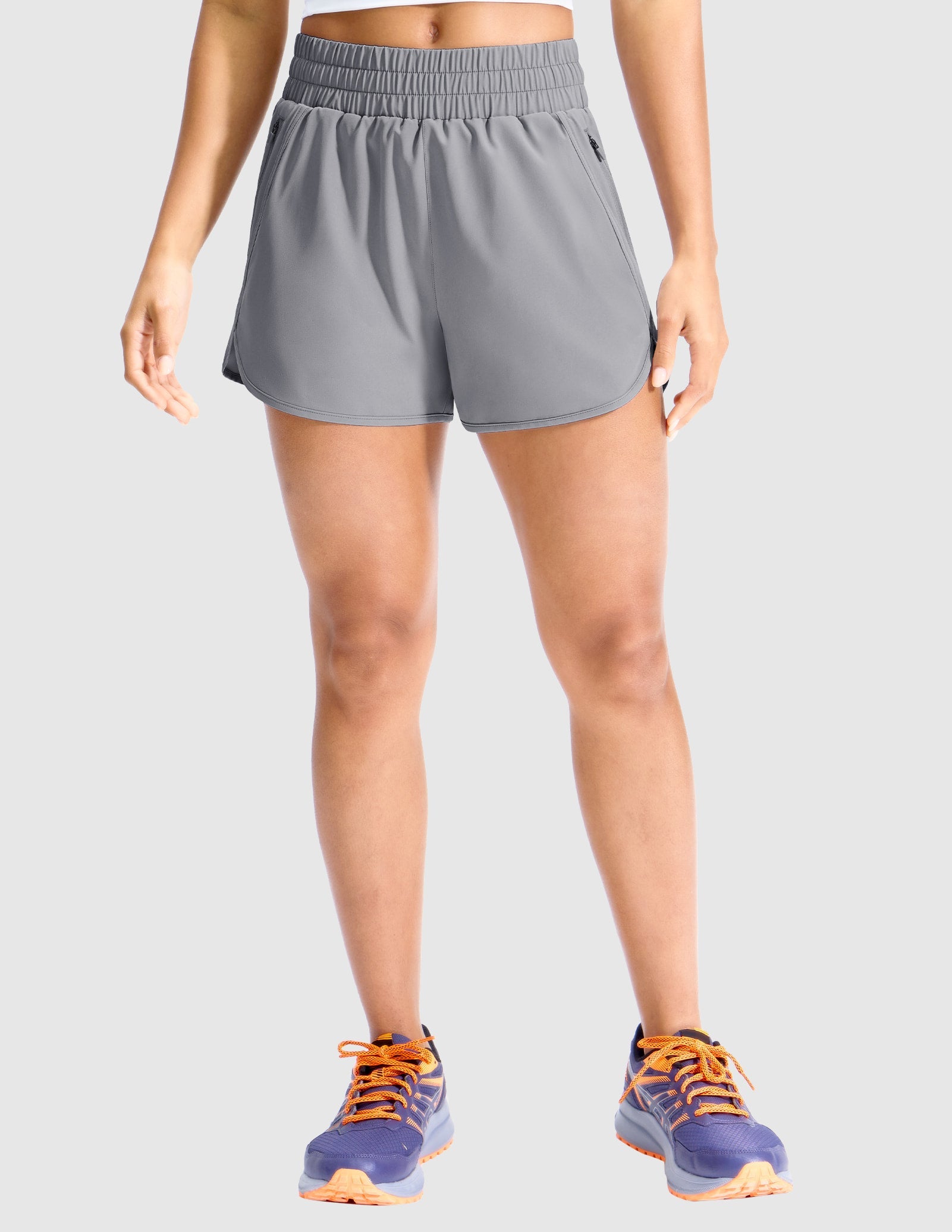 MIER Women’s 3” Gym Running Shorts Quick Dry with Mesh Liner & Zipper Pockets Women Shorts Light Grey / XS