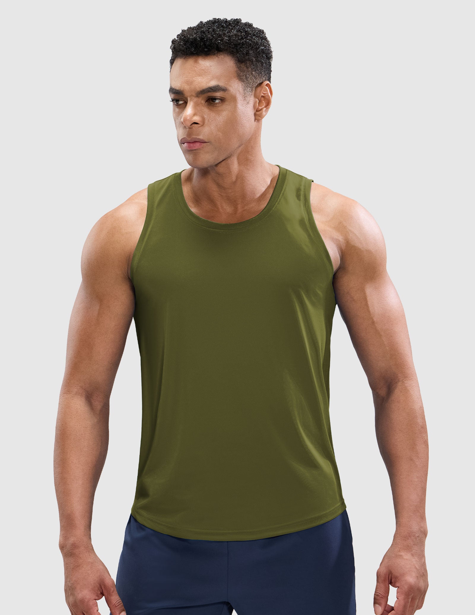 MIER Men’s Sleeveless Running Shirt Breathable and Sweat Wicking Men's Tank Top Army Green / S